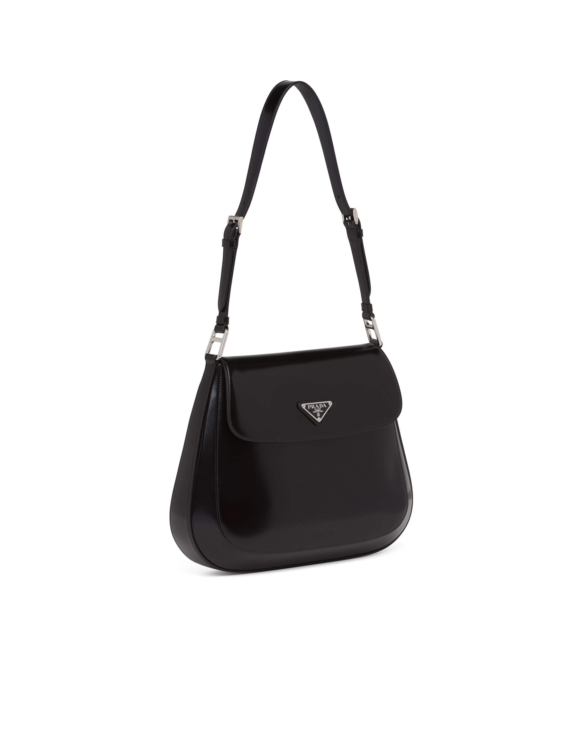 Black Prada Cleo brushed leather shoulder bag with flap Prada