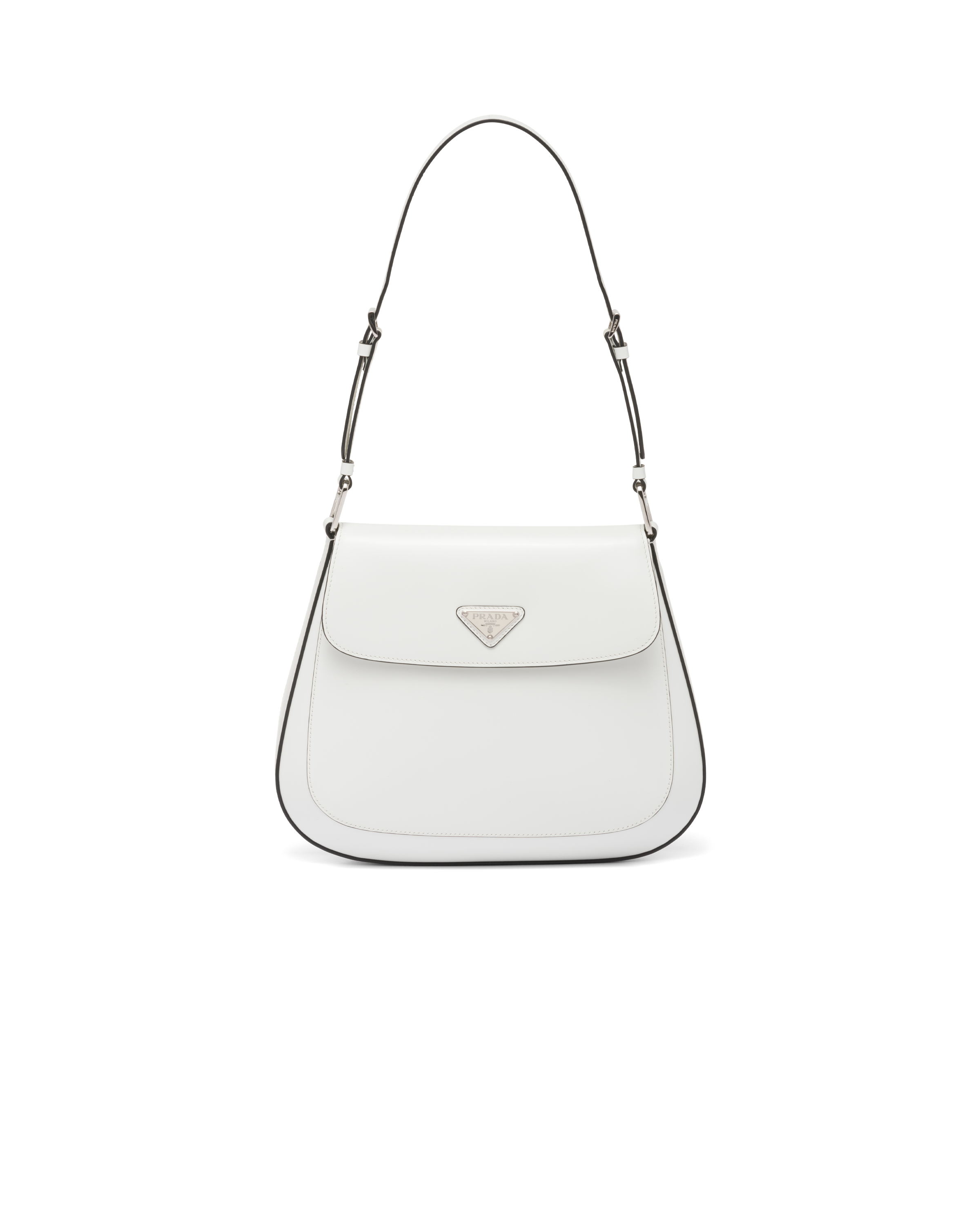 Prada Cleo Brushed Leather Shoulder Bag With Flap White 