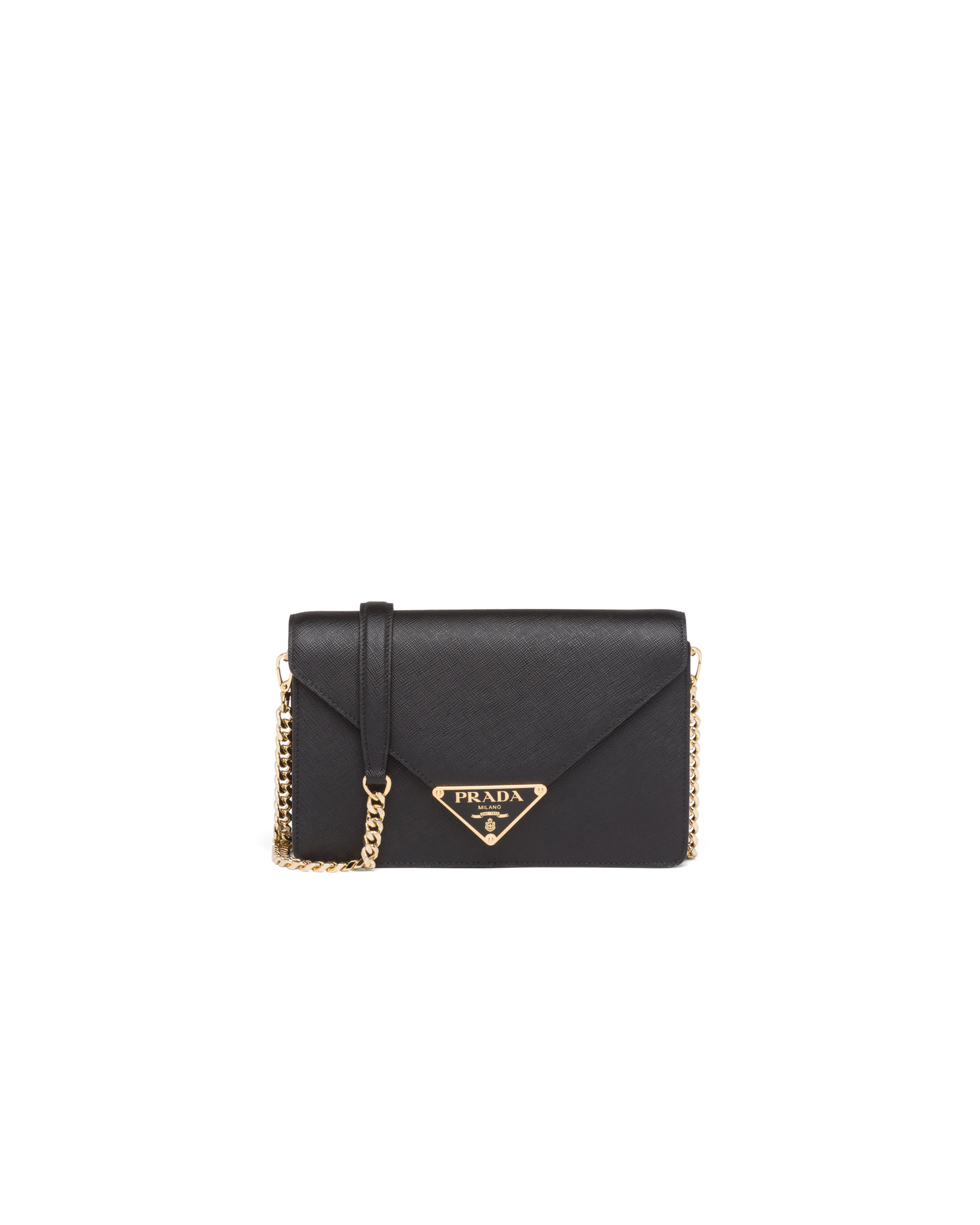 Prada Mini Triangle Logo Envelope Flap Crossbody Bag In Black