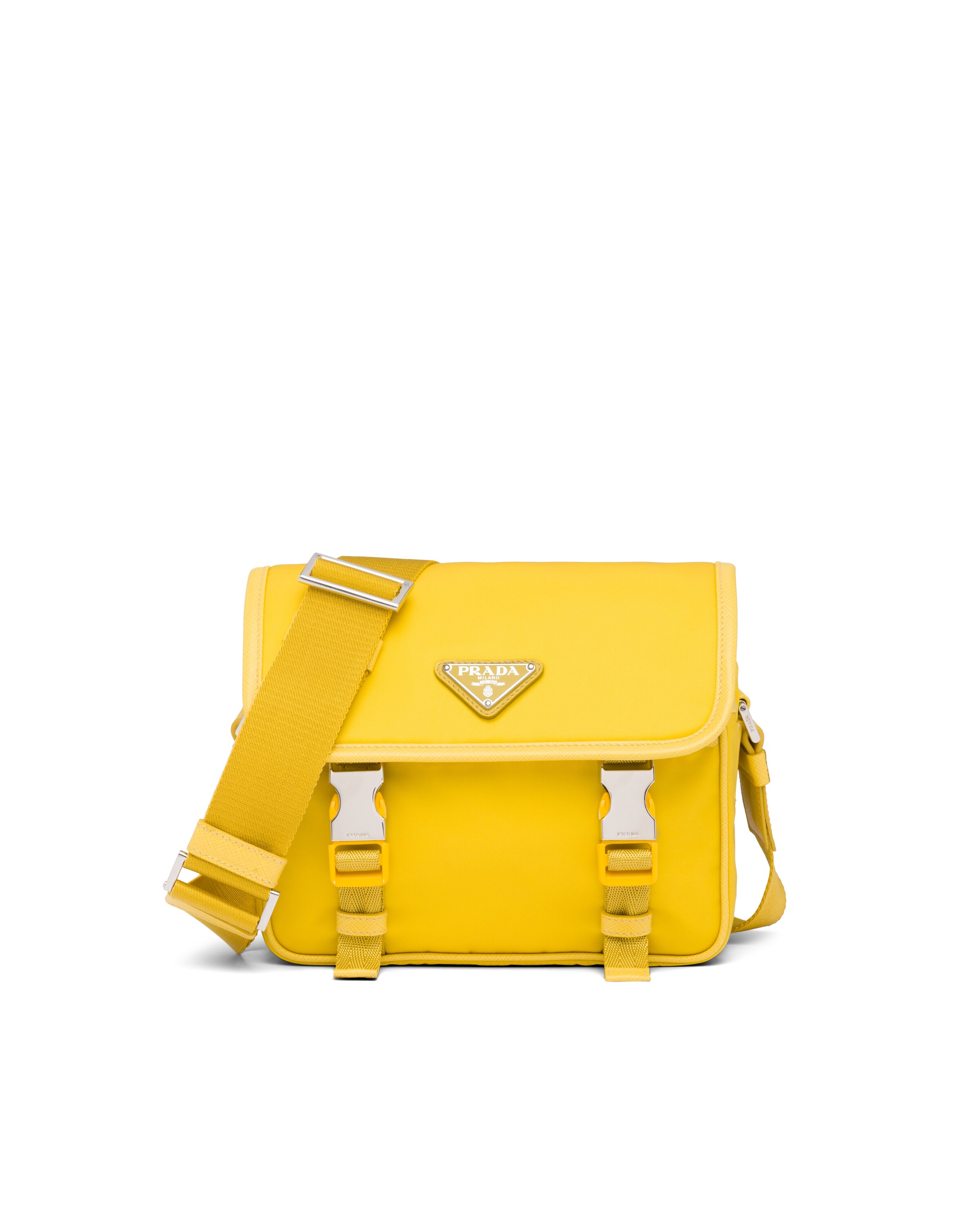 Yellow Nylon and Saffiano Leather Shoulder Bag Prada