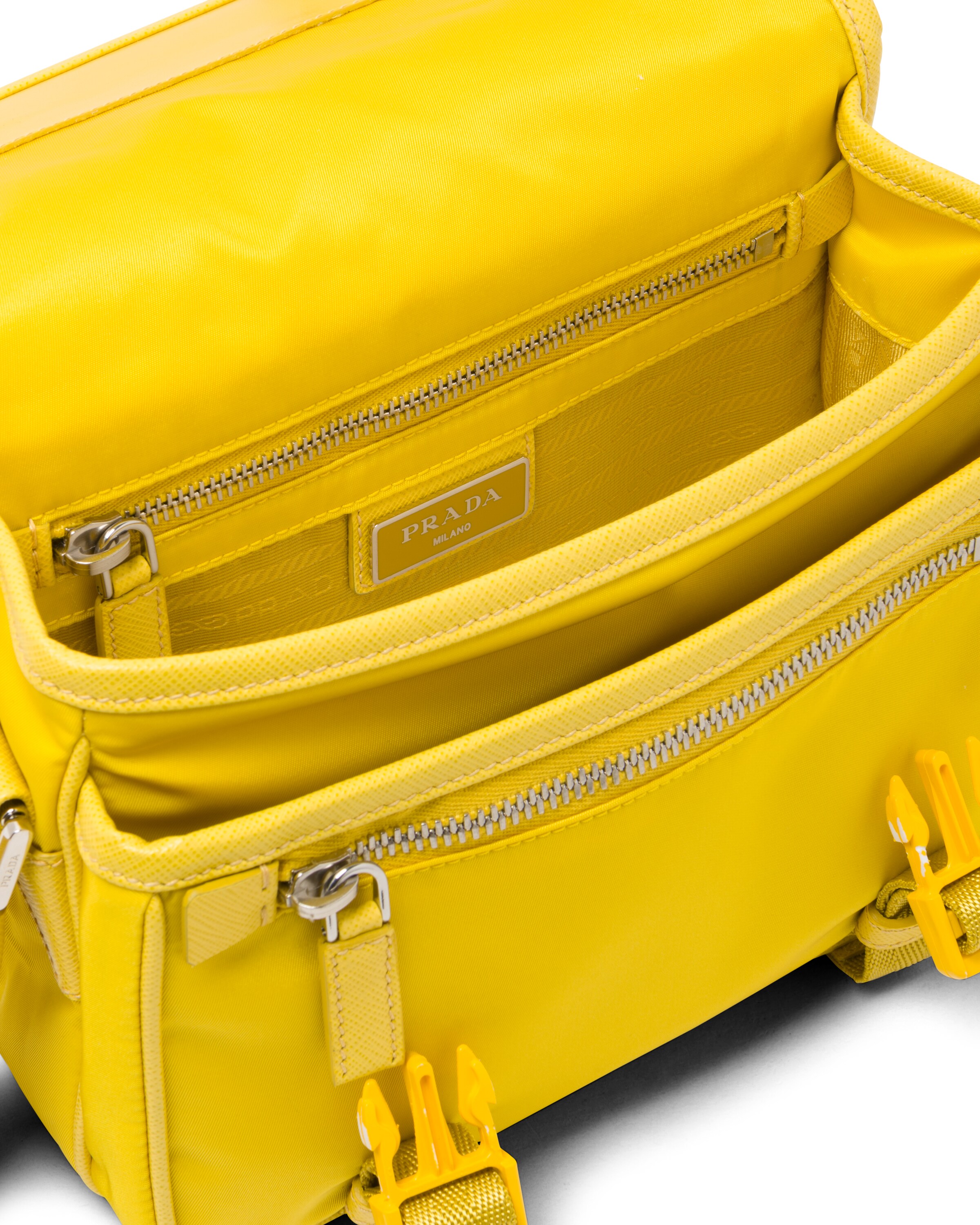 Yellow Nylon and Saffiano Leather Shoulder Bag Prada