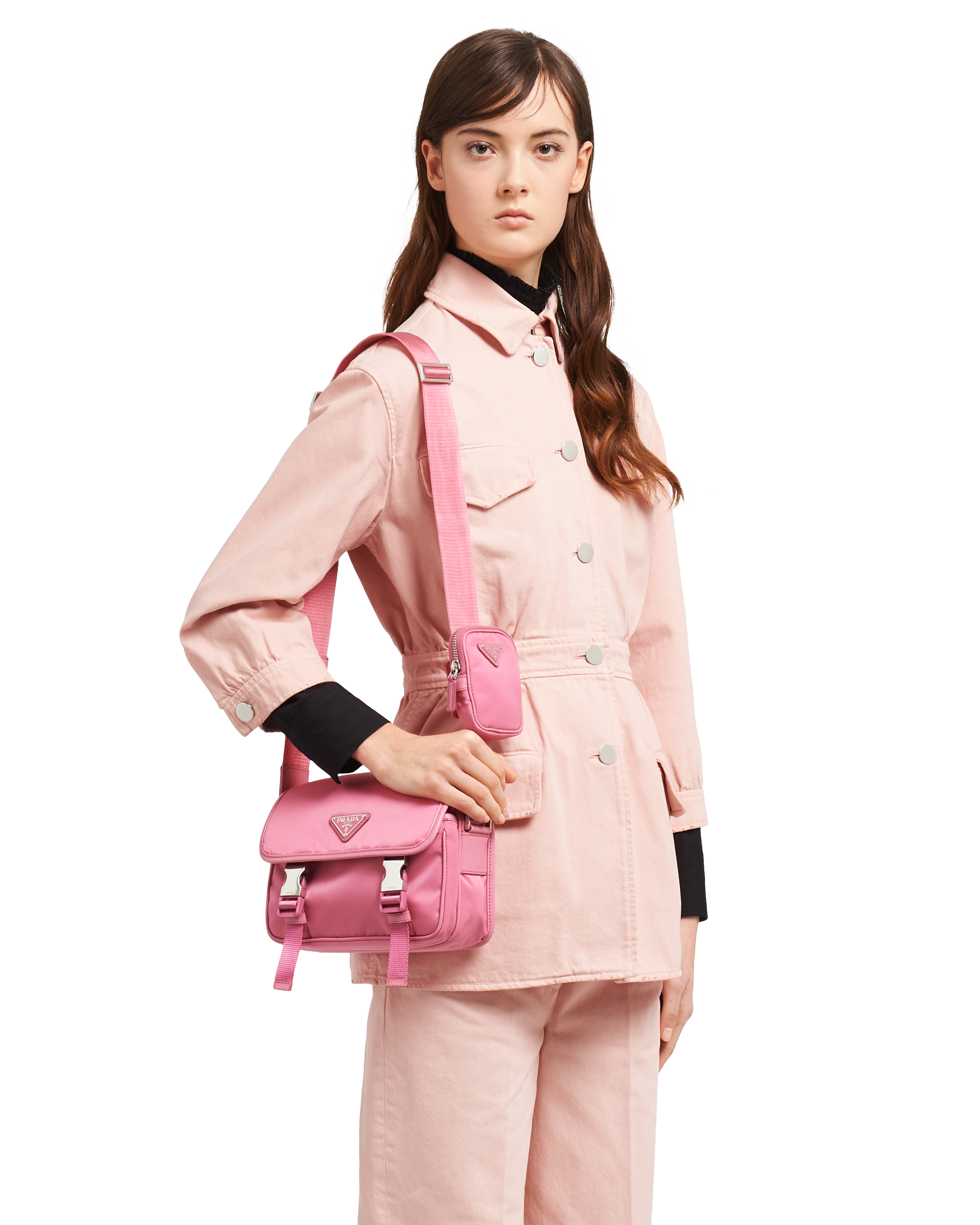 prada mini bag nylon and saffiano leather pink