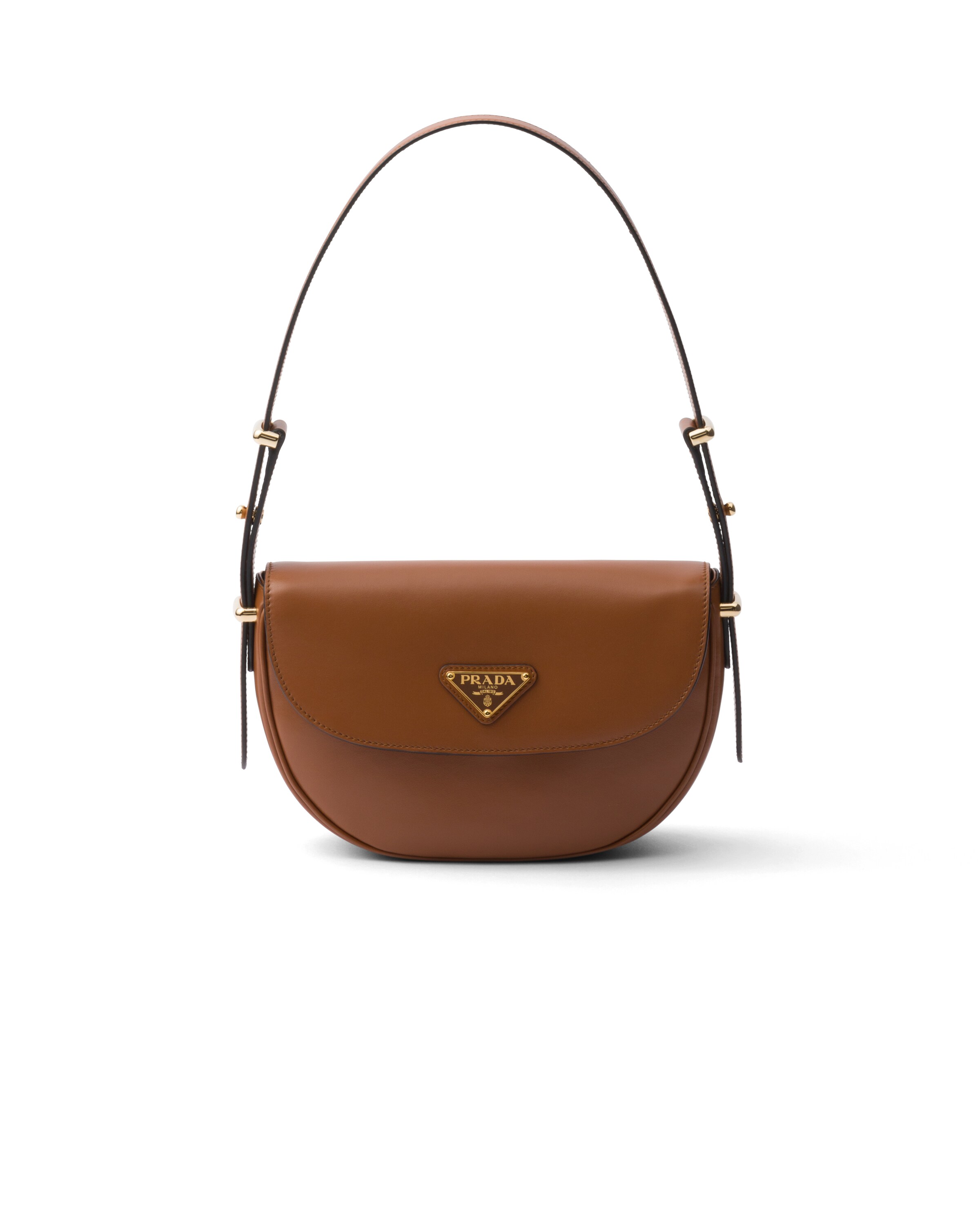 Borsa A Spalla Prada Arqué Con Pattina In Pelle, Donna, Cognac