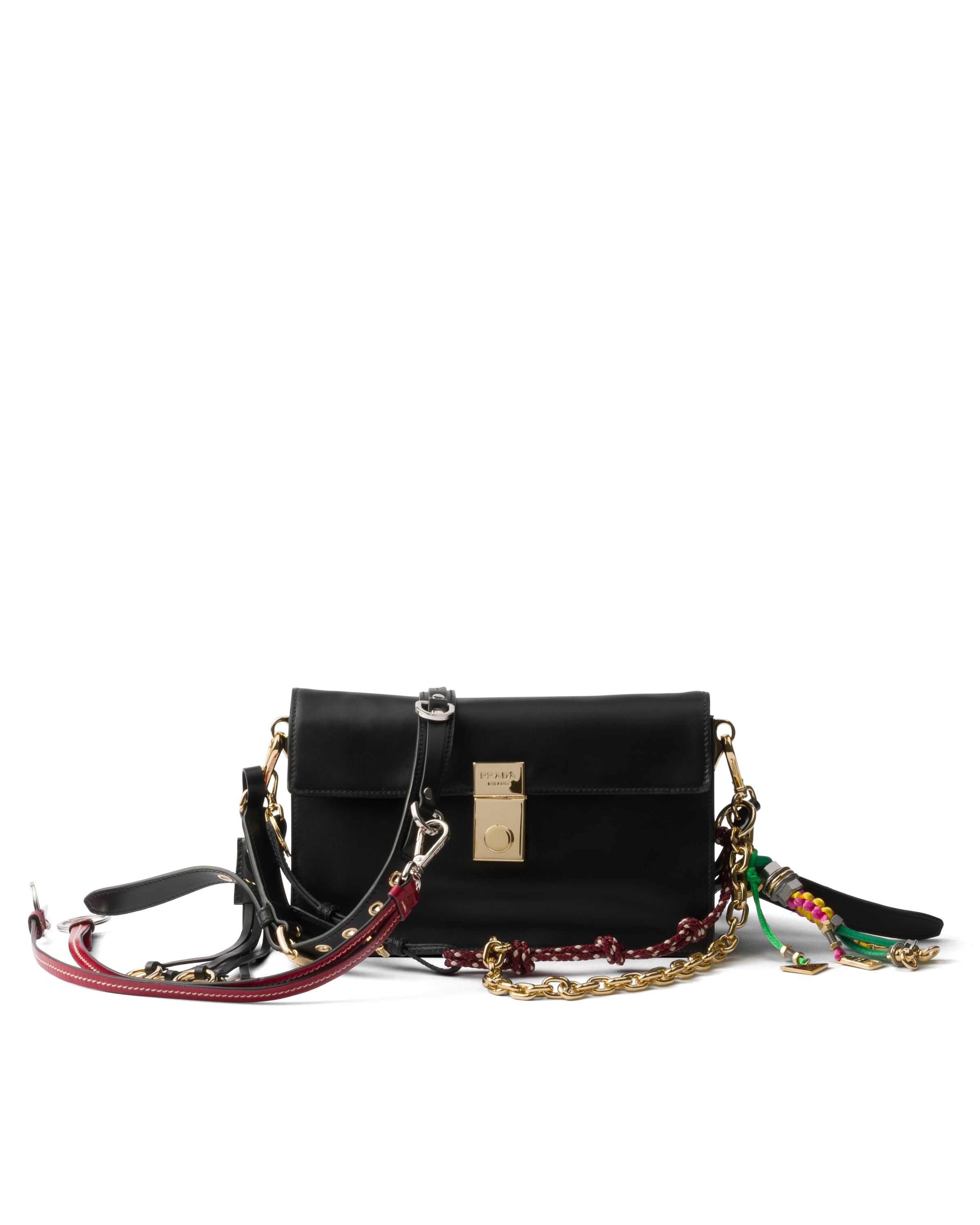Borsa A Spalla Prada Soft Sound Small In Pelle Con Ciondoli, Donna, Nero