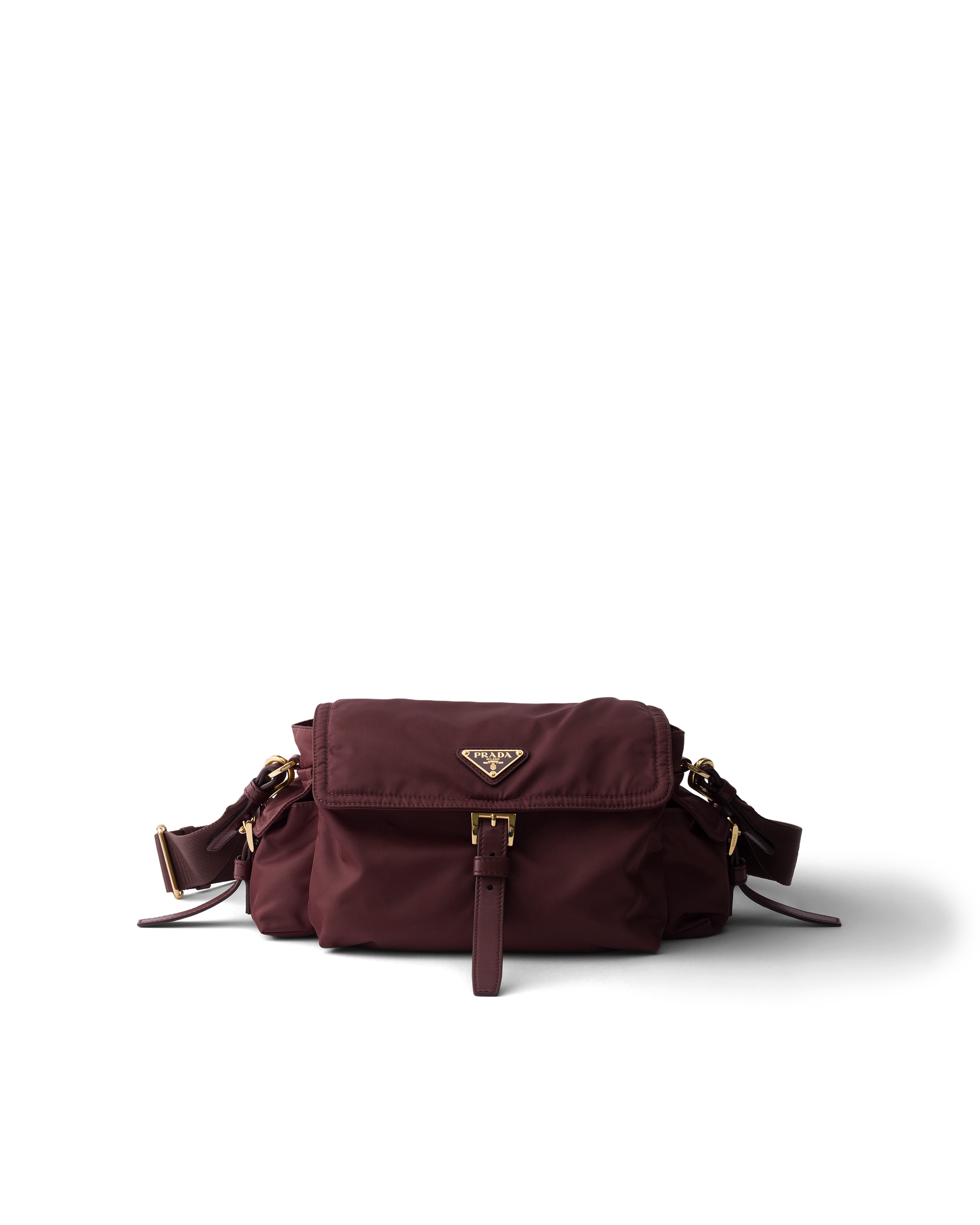 Prada Explore Medium Re-nylon Shoulder Bag With Flap, Woman, Burgundy