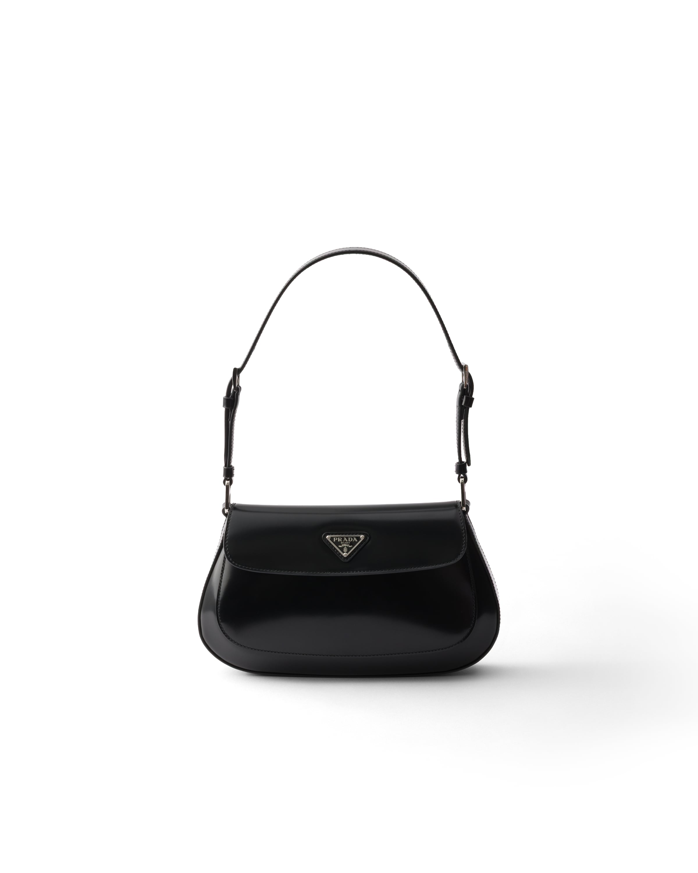 Prada Cleo Brushed Leather Shoulder Bag In Black
