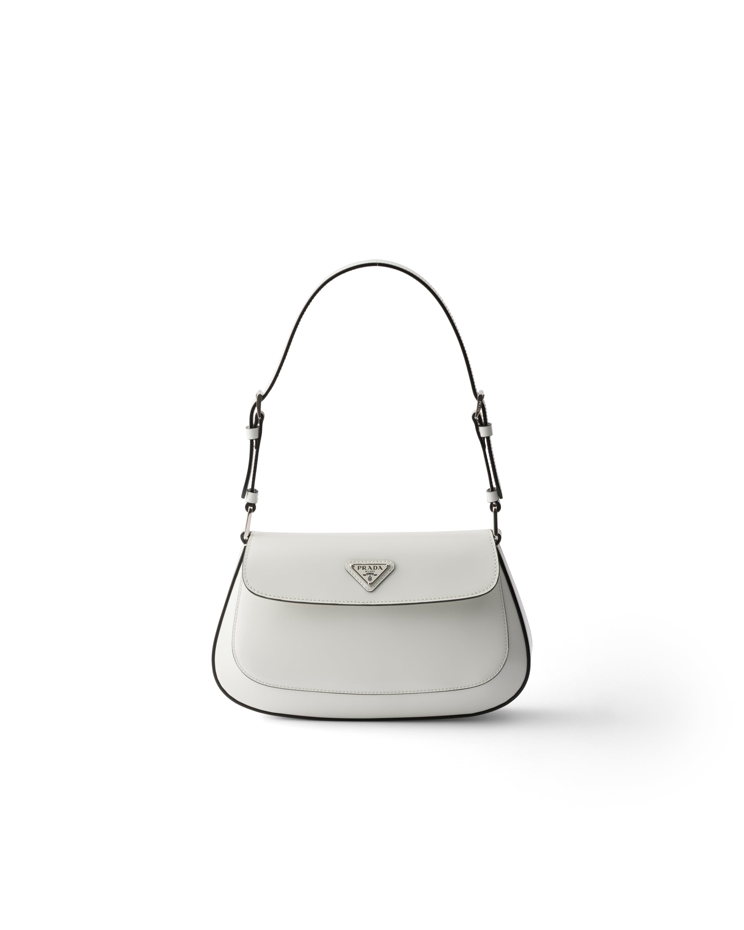 Prada Cleo Brushed Leather Shoulder Bag In White