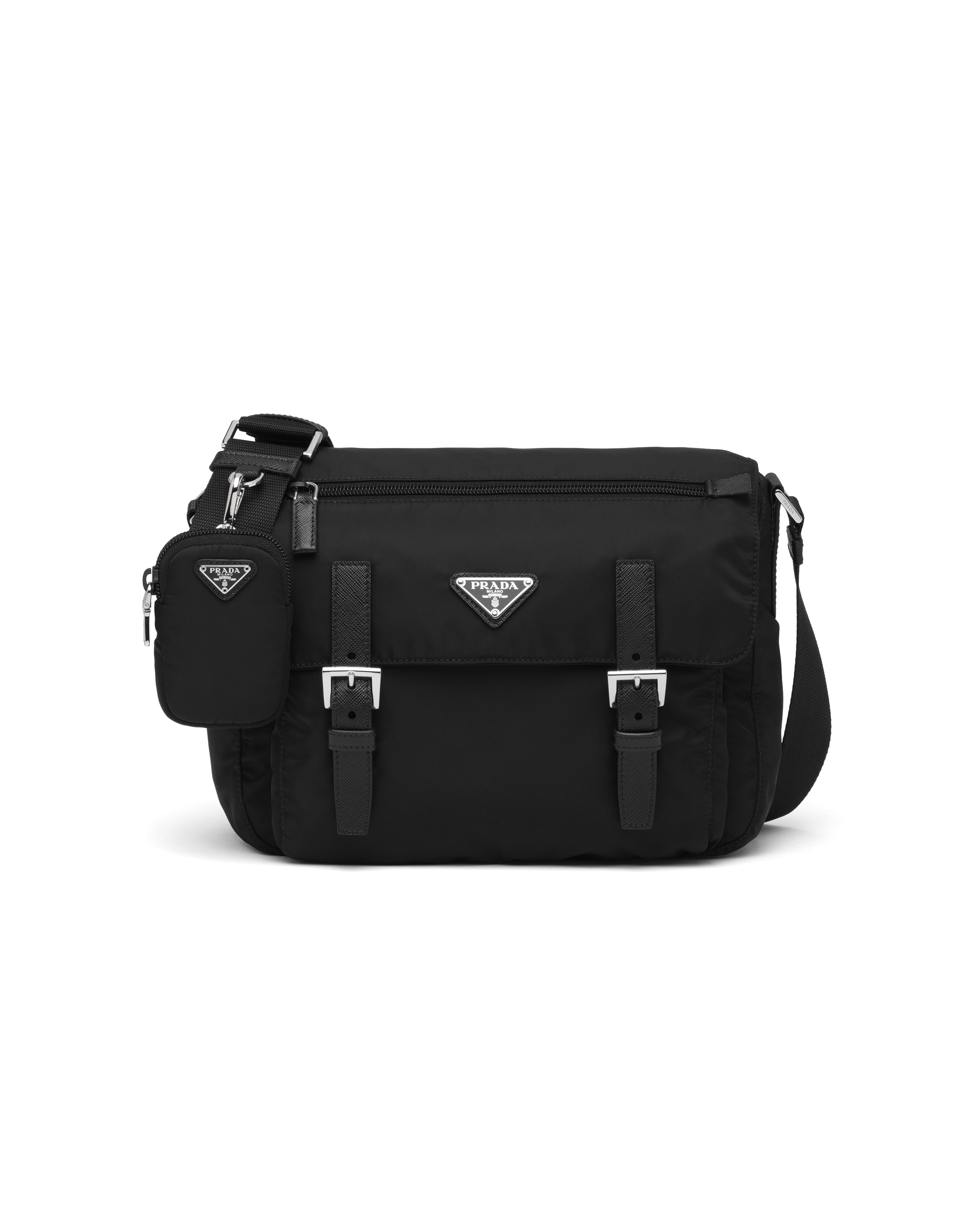 Prada Re-nylon Triangle Logo-plaque Shoulder Bag In Black