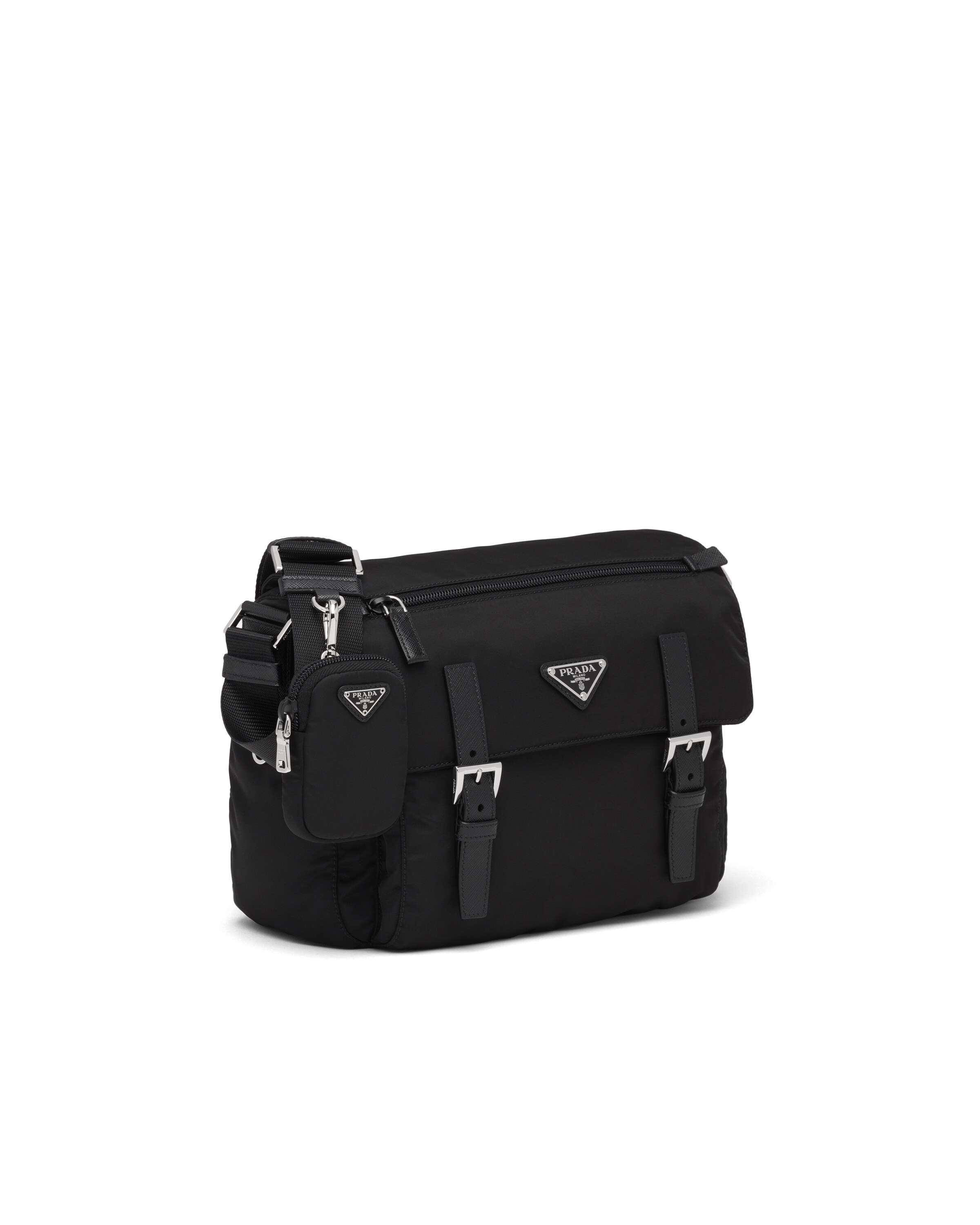 Prada Black Re-nylon Messenger Bag In Black