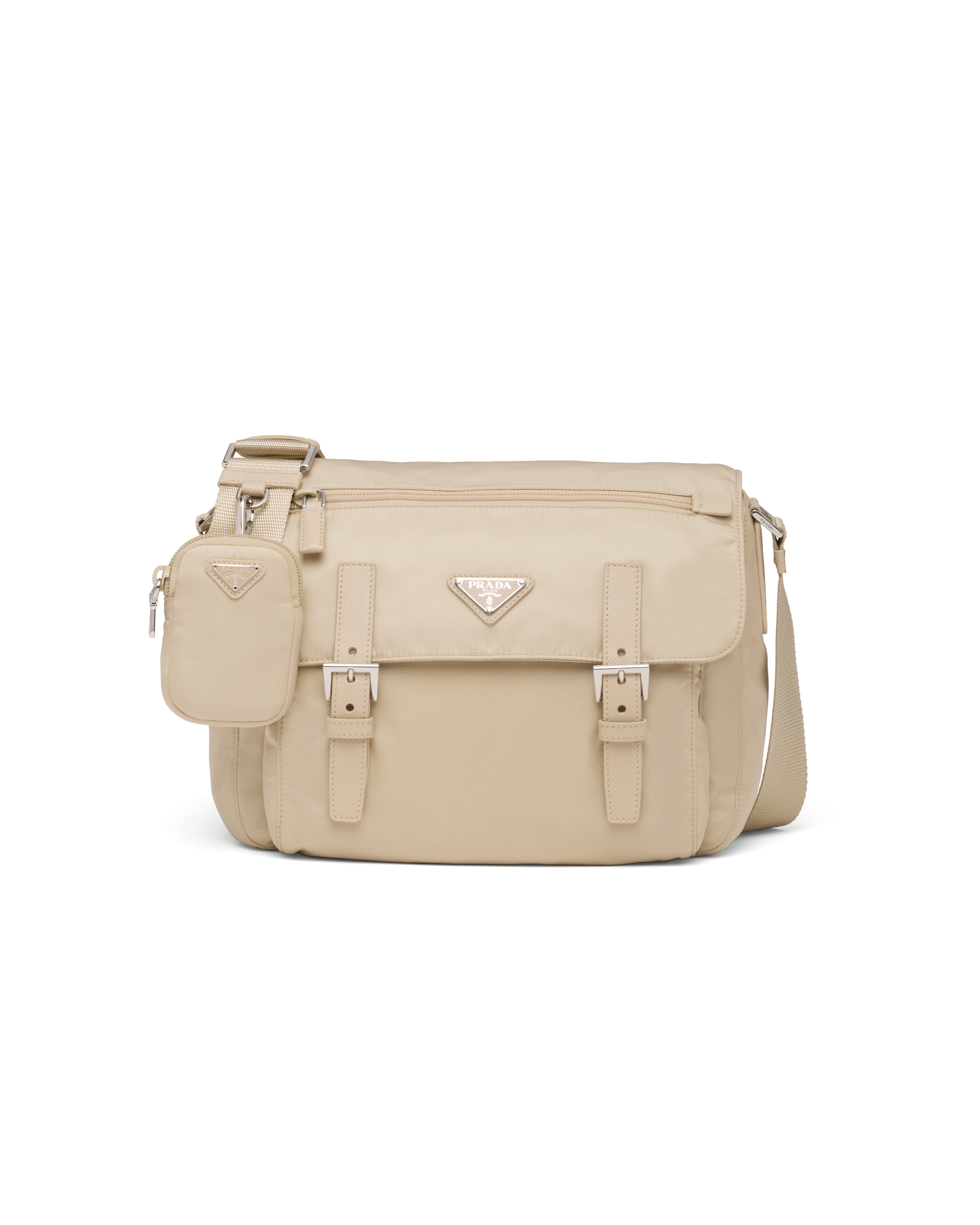 Prada Single Pocket Re-nylon Shoulder Messenger Bag In Desert Beige