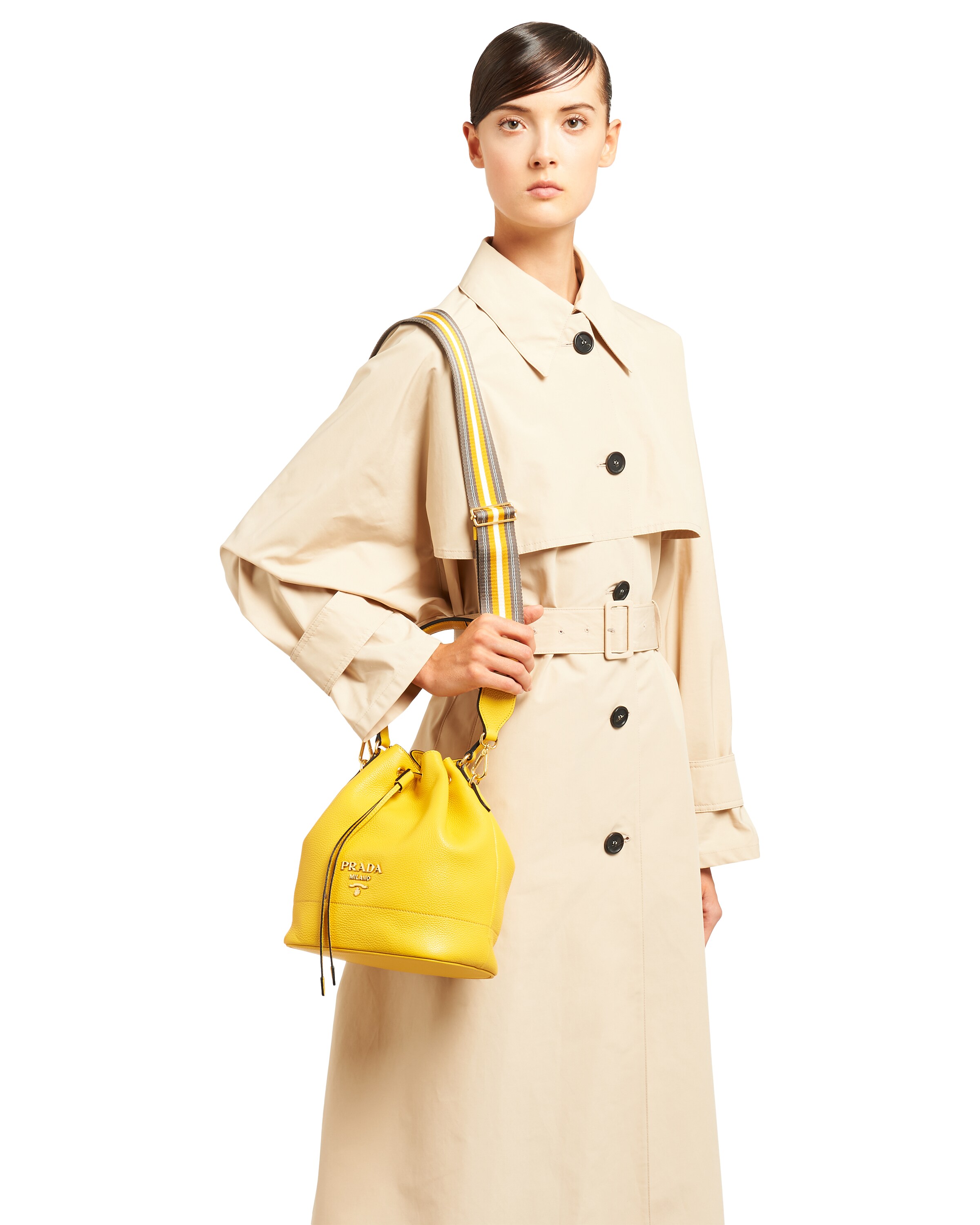 Sunny Yellow Leather Bucket Bag Prada