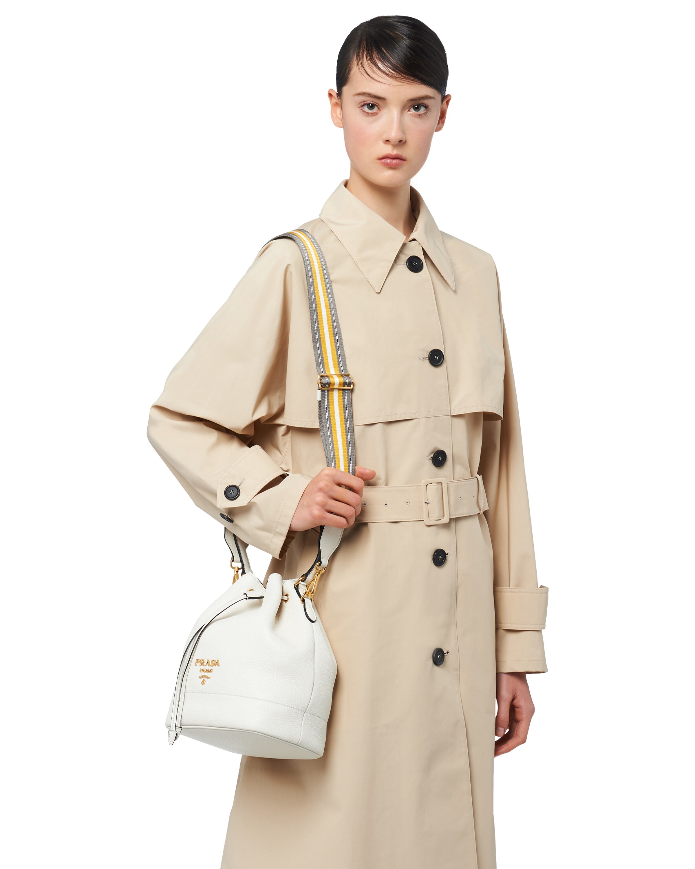 White Leather Bucket Bag Prada