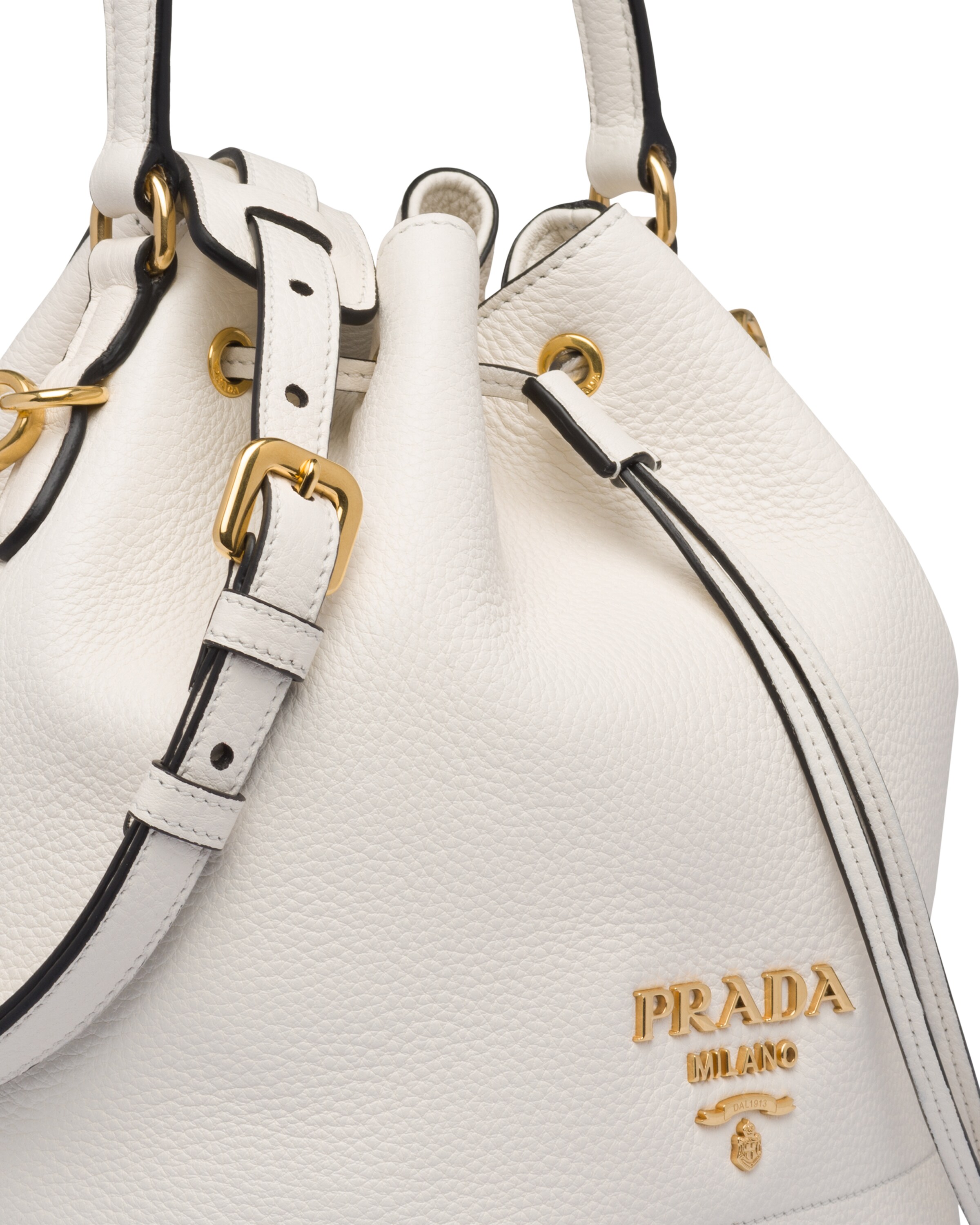 White Leather Bucket Bag Prada