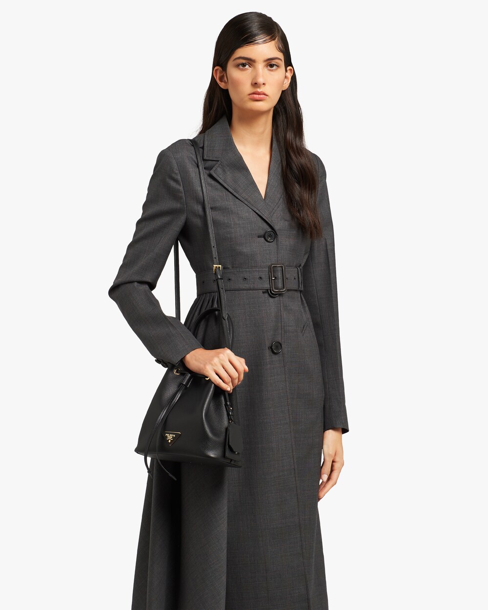 prada bucket bag leather