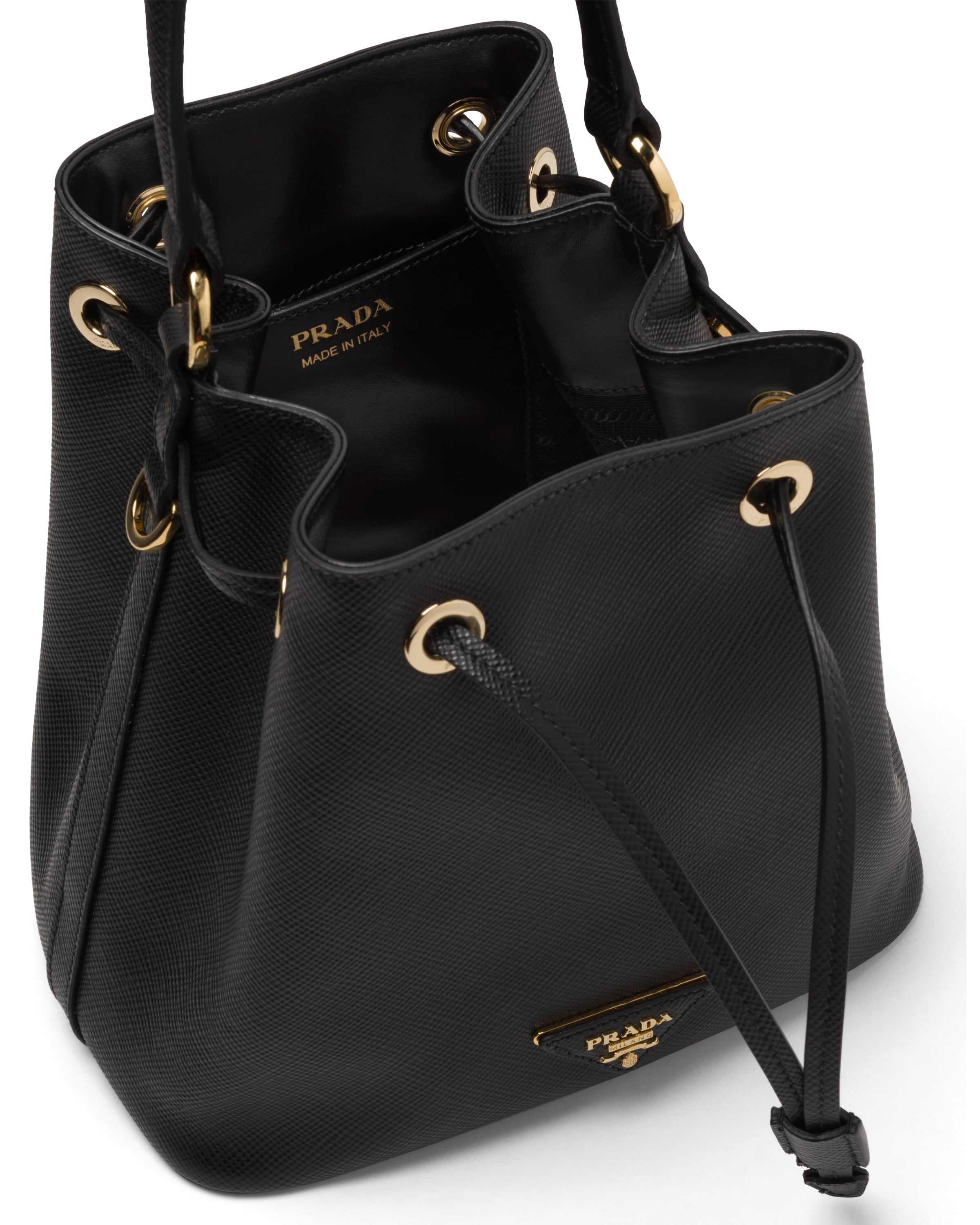 Black Saffiano Leather Bucket Bag Prada