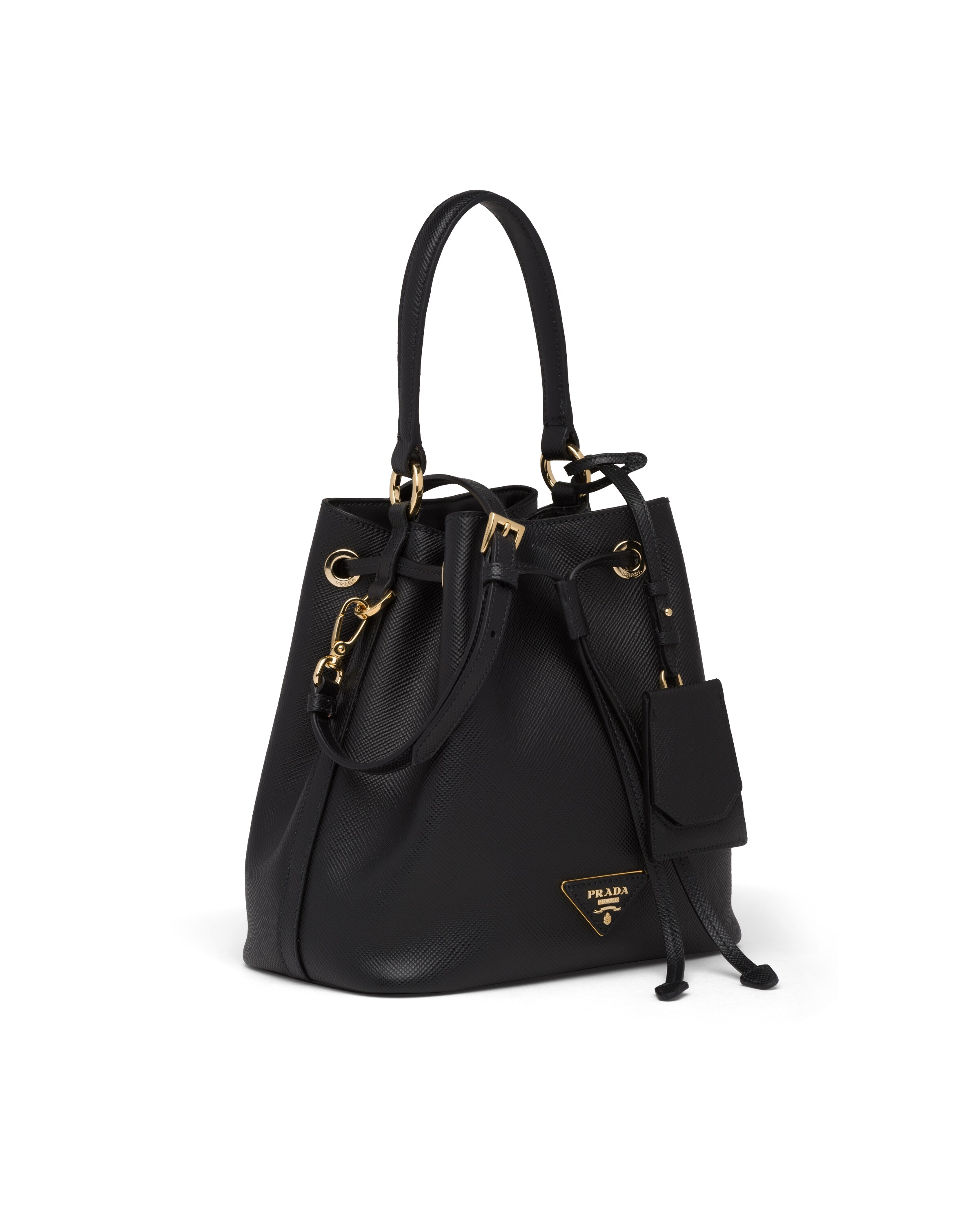 Black Saffiano Leather Bucket Bag Prada
