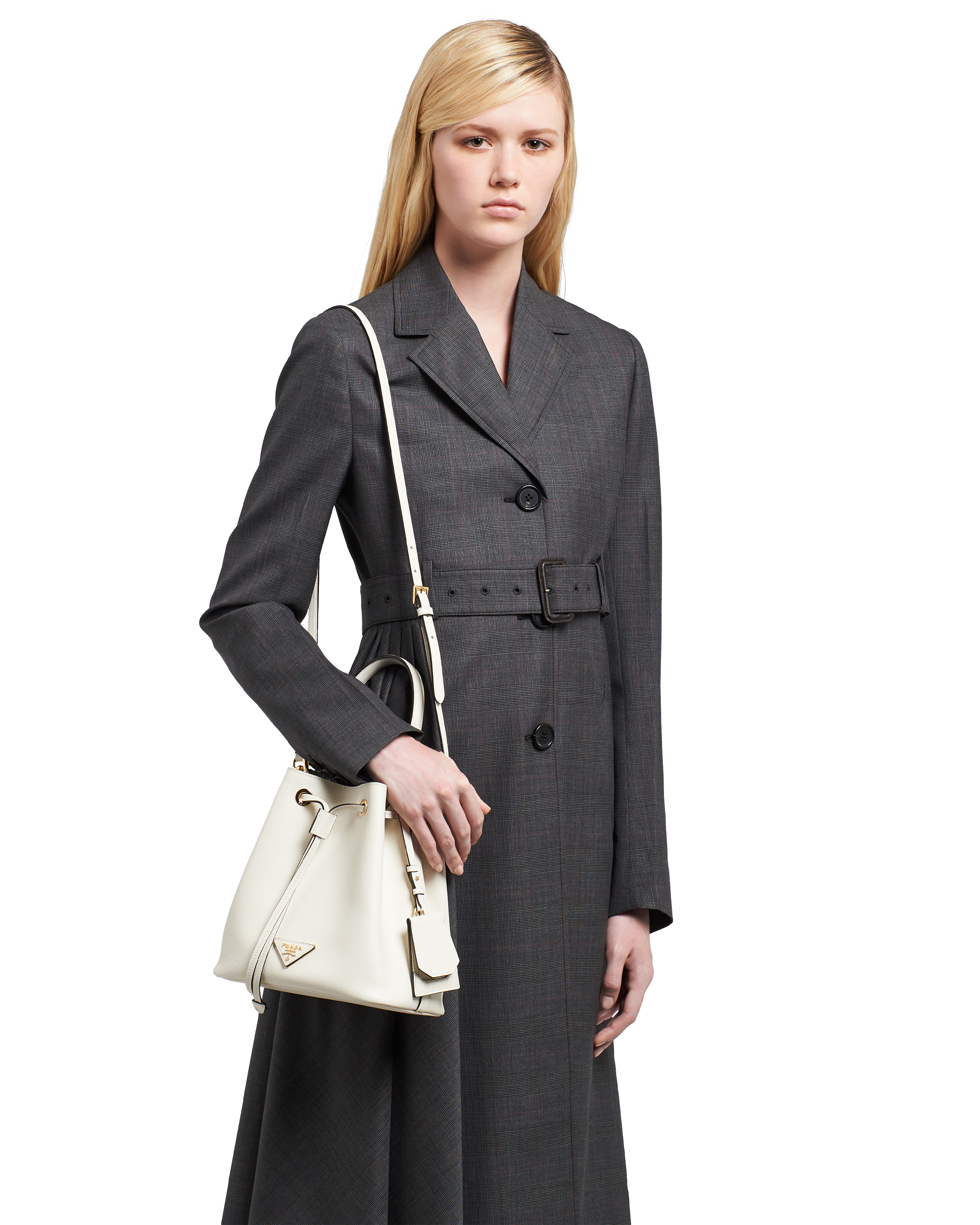 Prada leather bucket bag white clearance