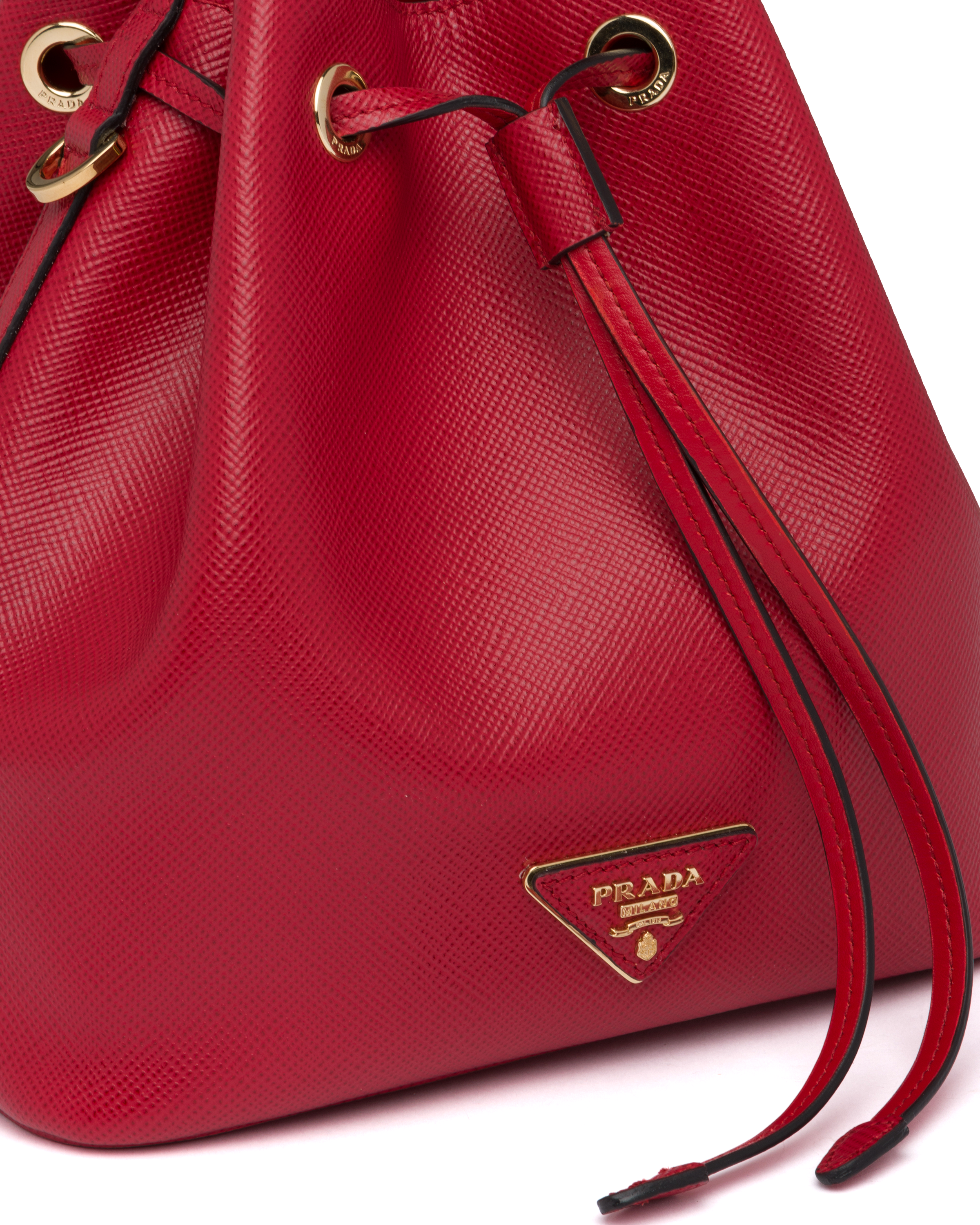 prada red bucket bag