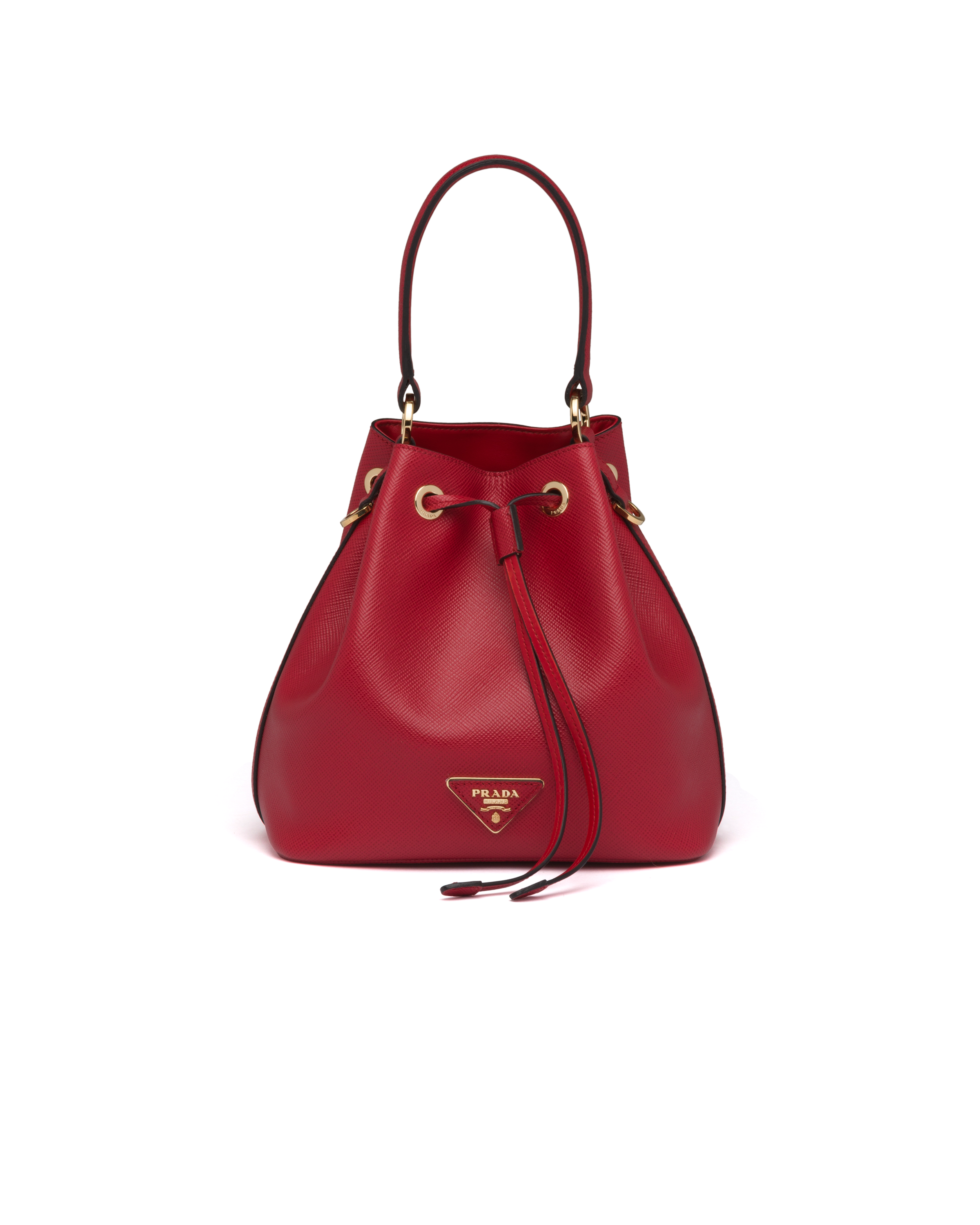 prada red bucket bag