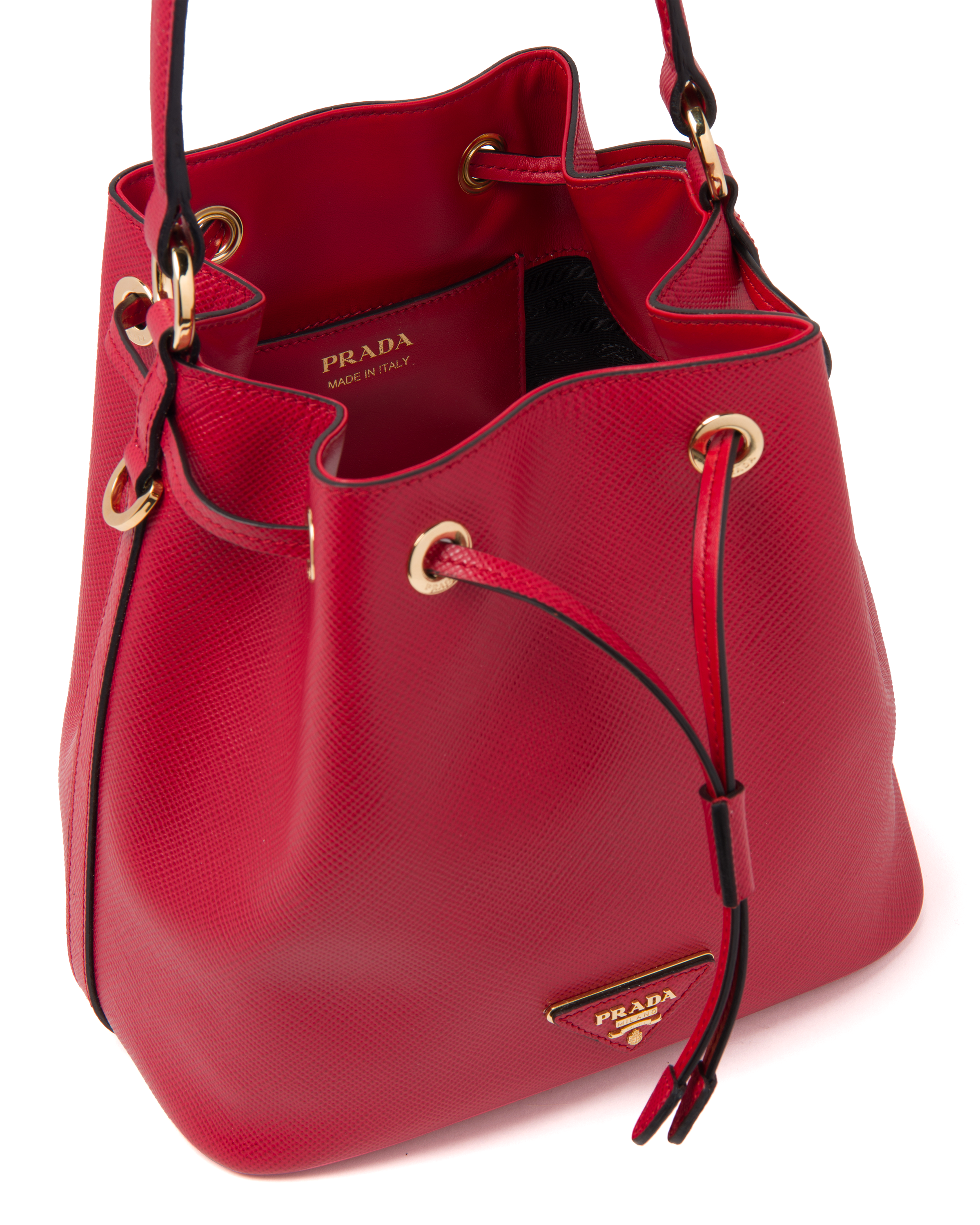 prada red bucket bag