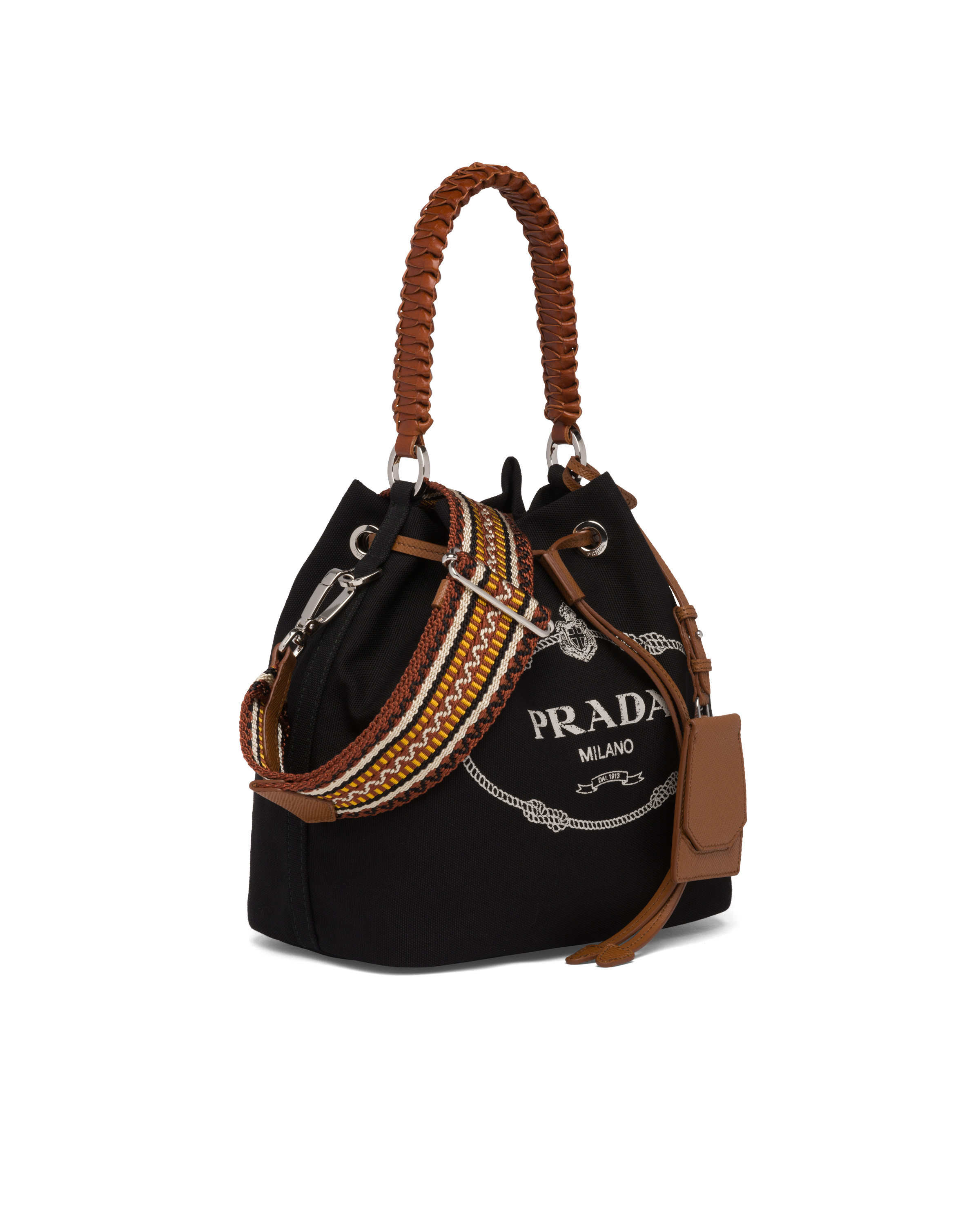 canvas and leather bucket bag