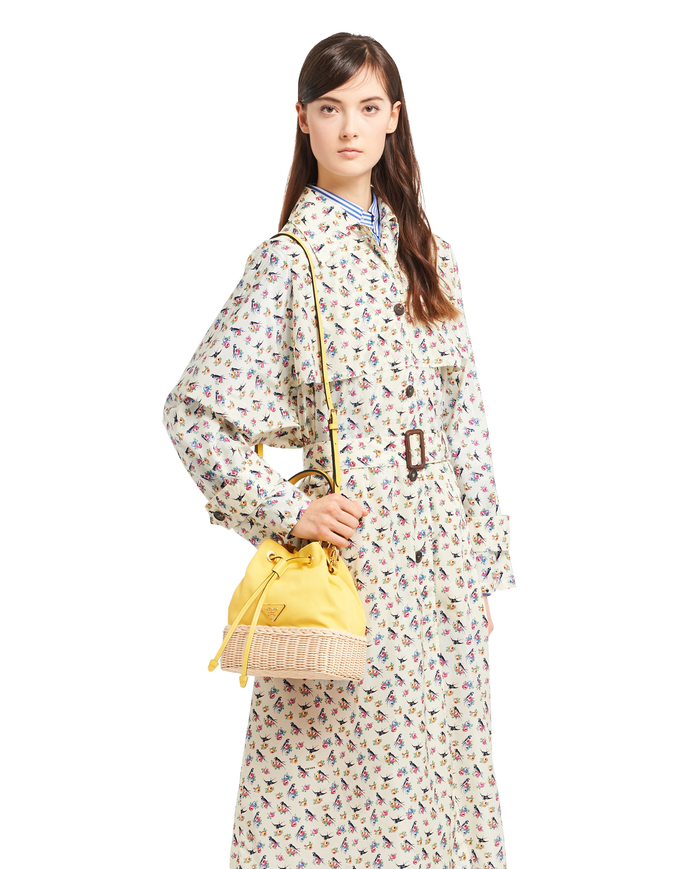 Wicker and Canvas Bucket Bag Prada