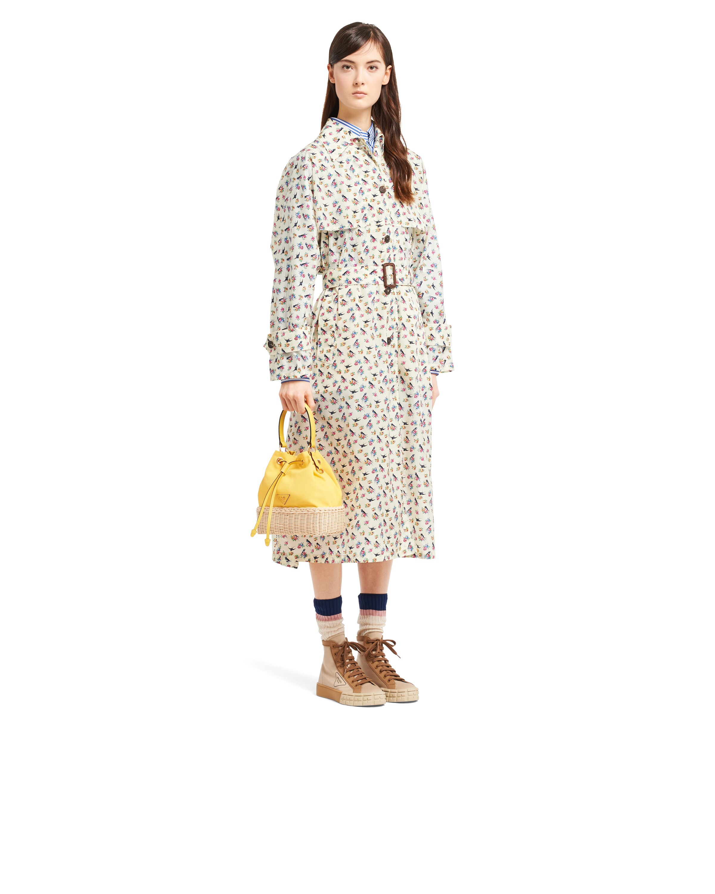 Wicker and Canvas Bucket Bag Prada