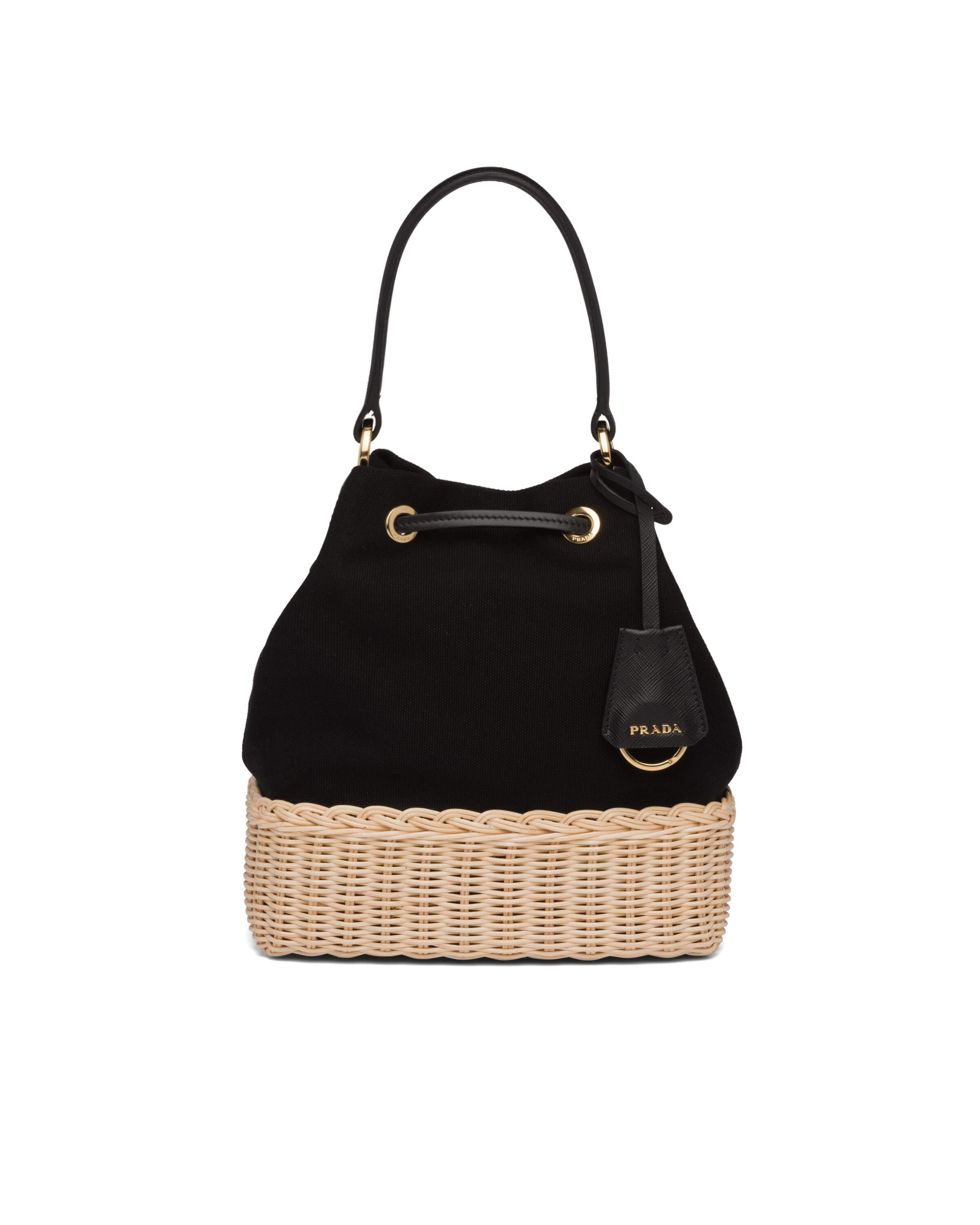 Wicker and Canvas Bucket Bag Prada