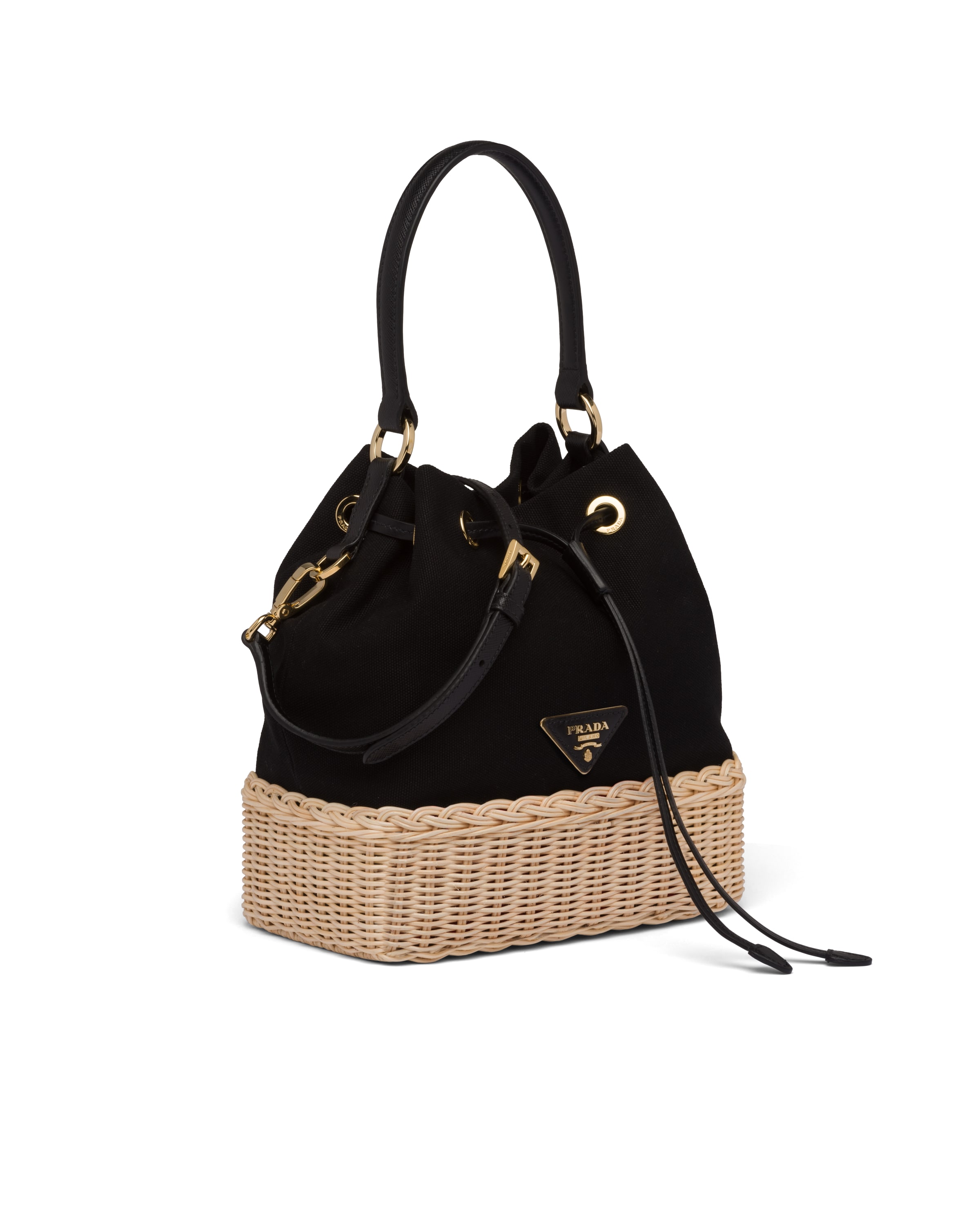 Wicker and Canvas Bucket Bag Prada