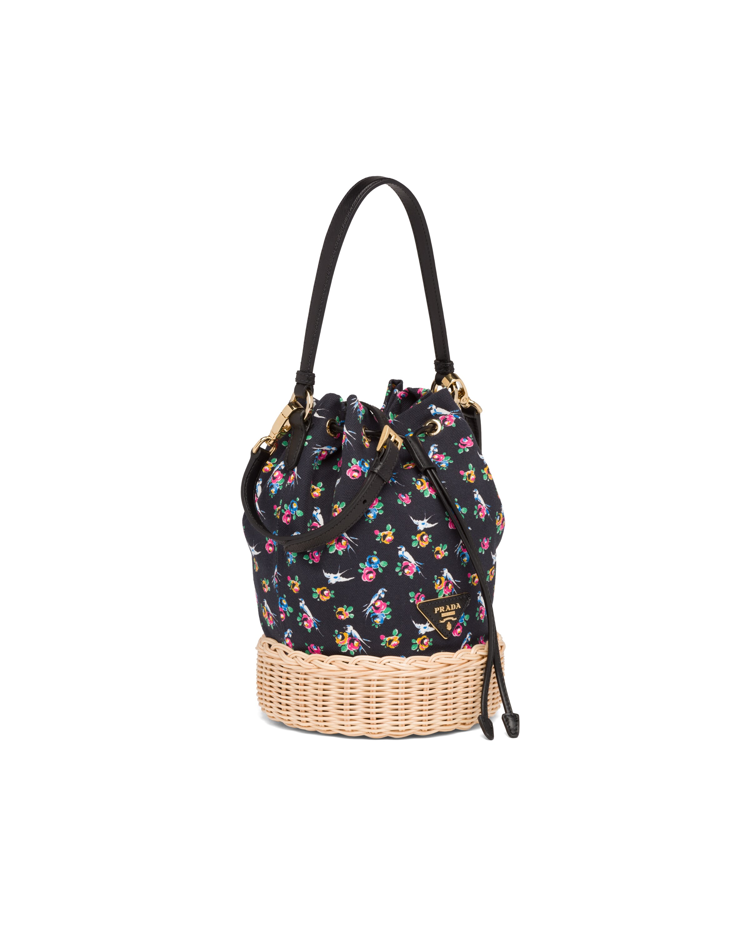 Small Prada Plage wicker and canvas bucket bag Prada