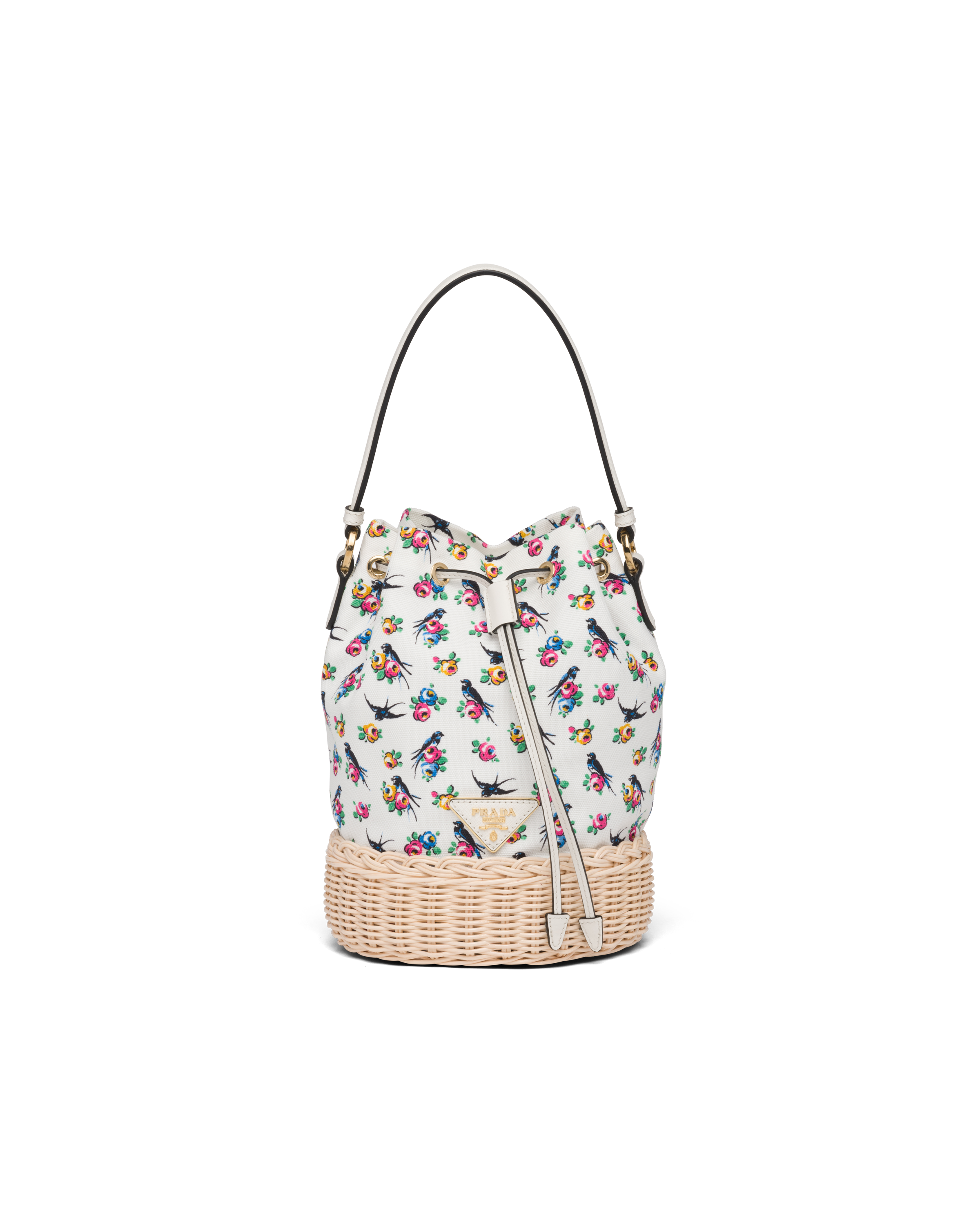 prada canvas bucket bag