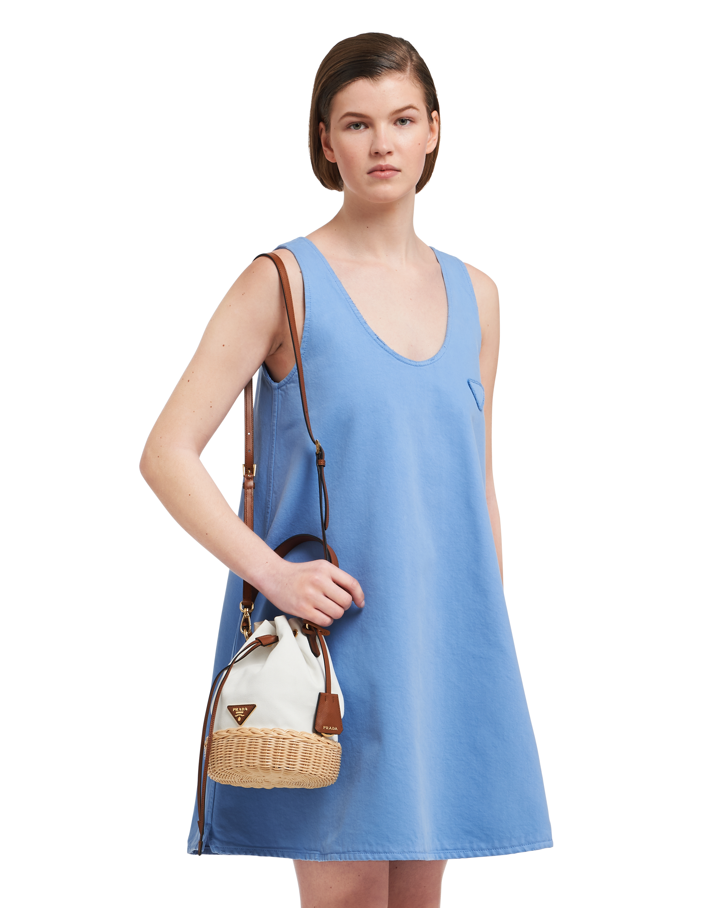 prada wicker and canvas handbag