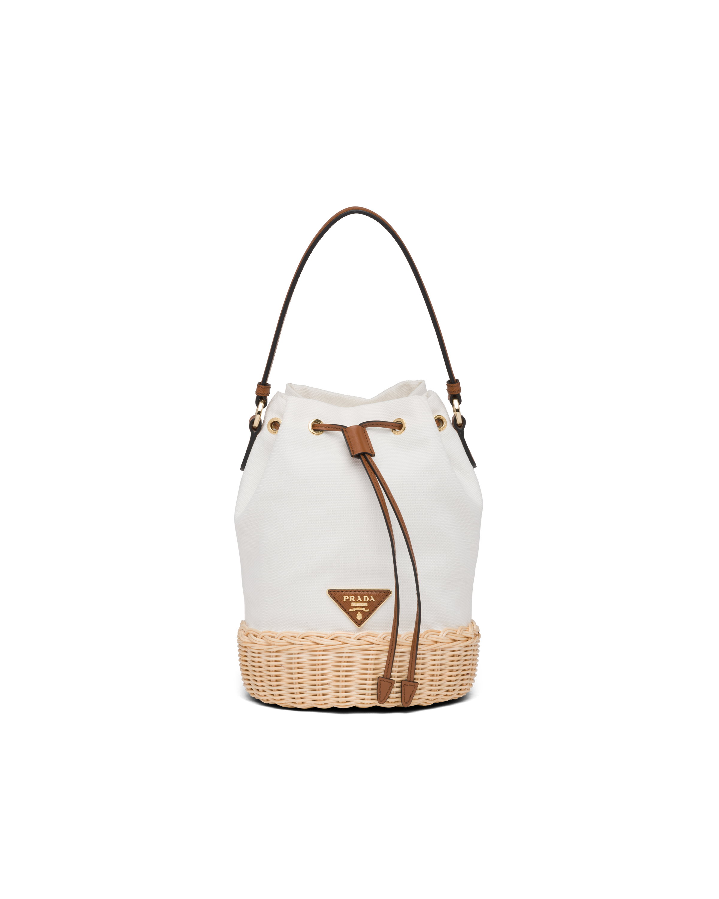 Wicker and Canvas Bucket Bag | Prada