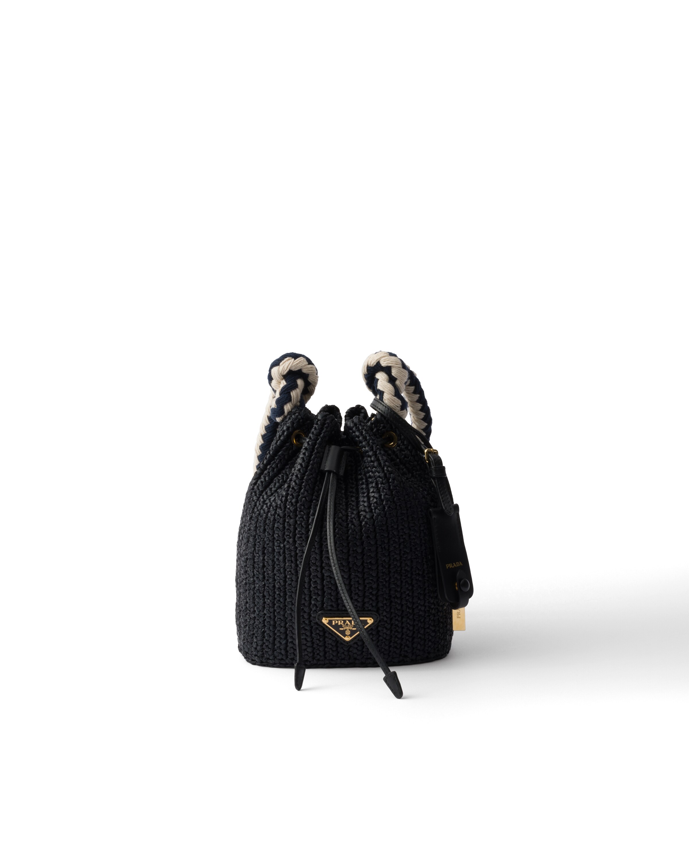 Prada Mini Borsa A Secchiello In Crochet, Donna, Nero