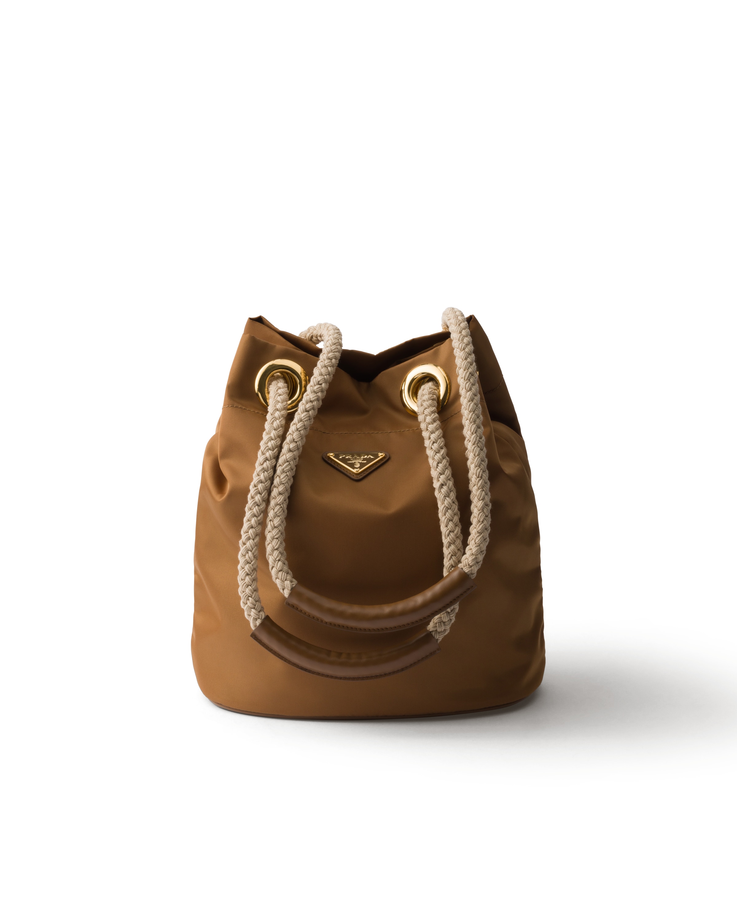 Prada Re-nylon Mariner Bucket Bag With Braided Handles In Brandy