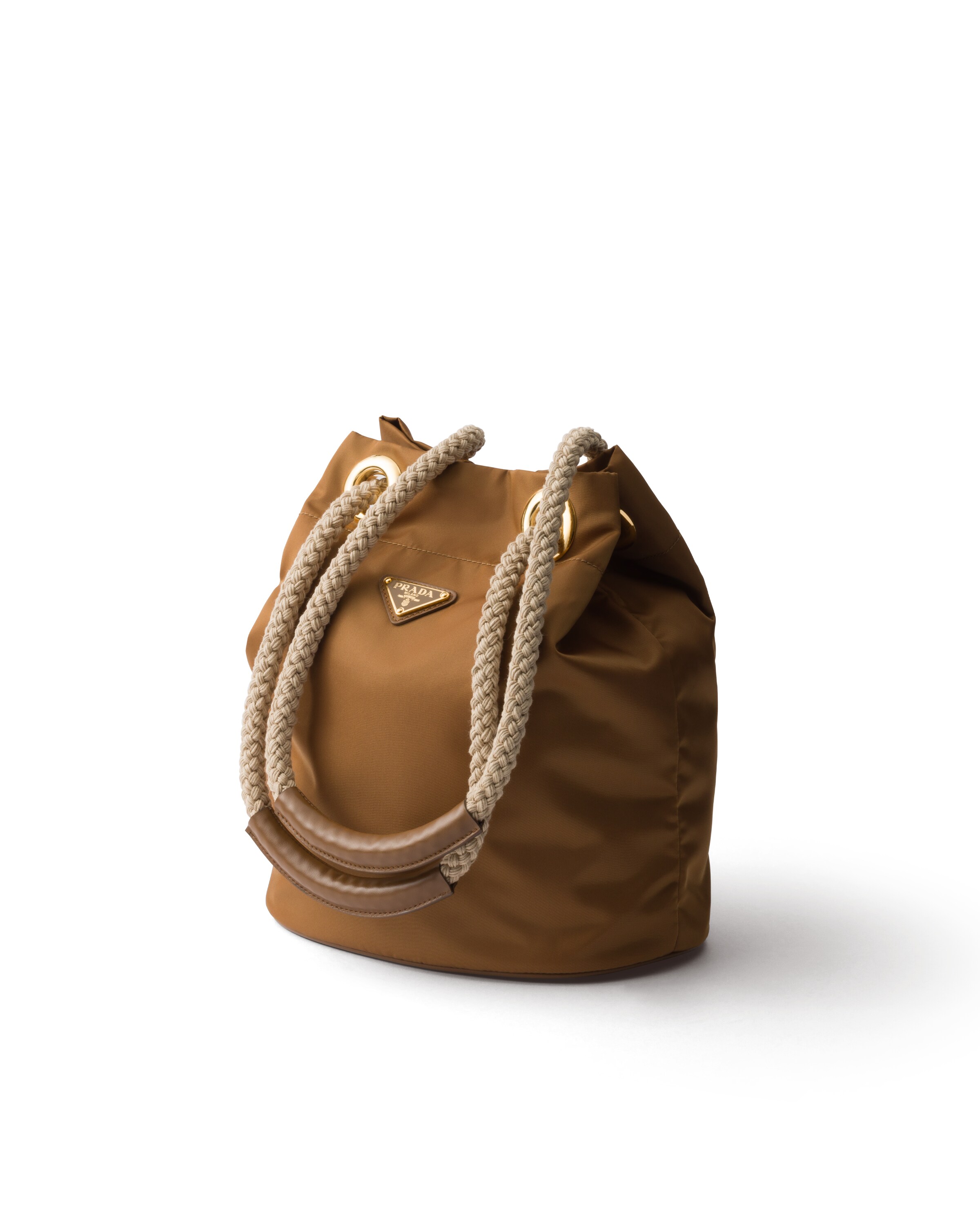 Prada Re-nylon Mariner Bucket Bag With Braided Handles In Brandy