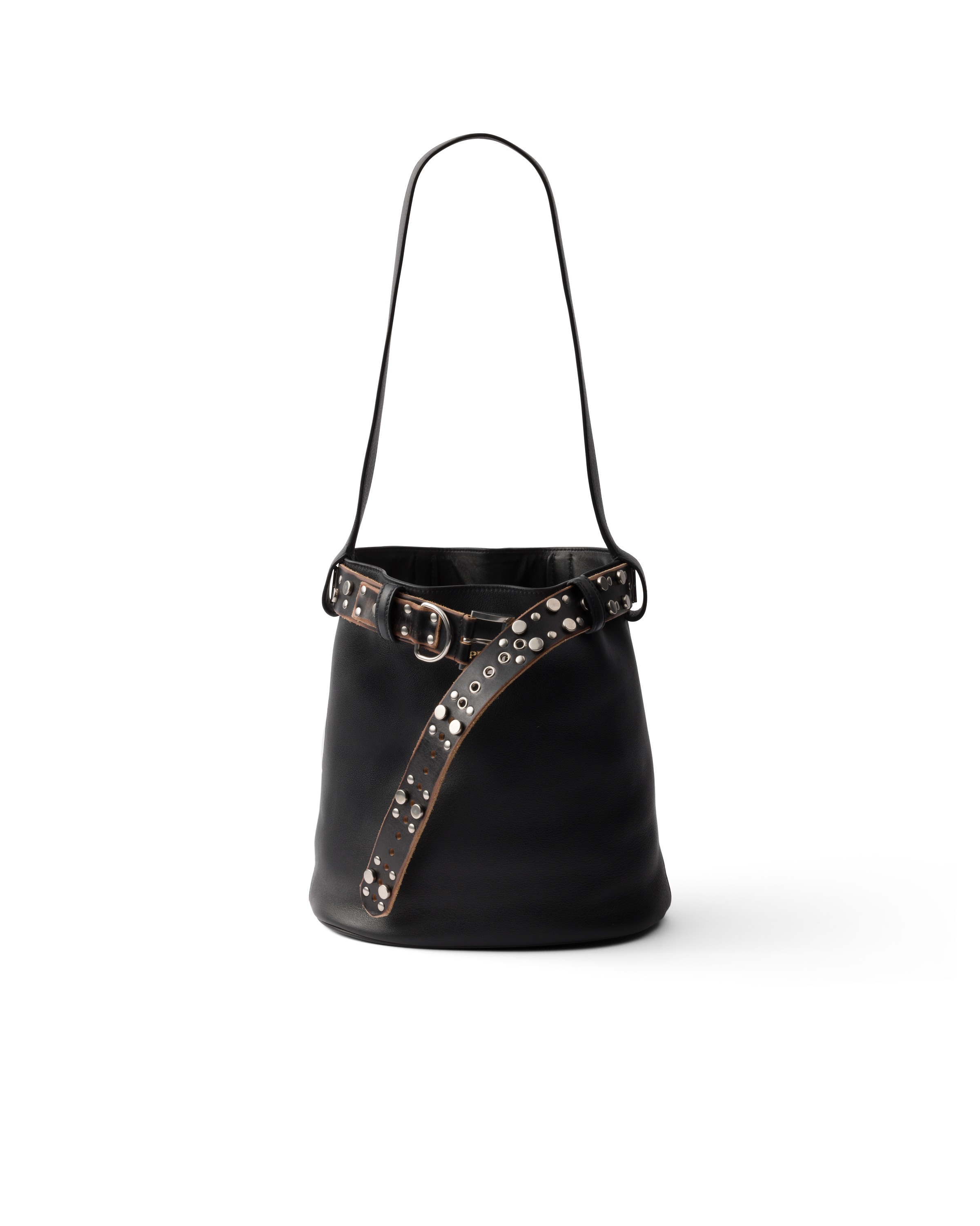 Borsa A Secchiello Prada Buckle In Pelle Con Cintura Borchiata, Donna, Nero