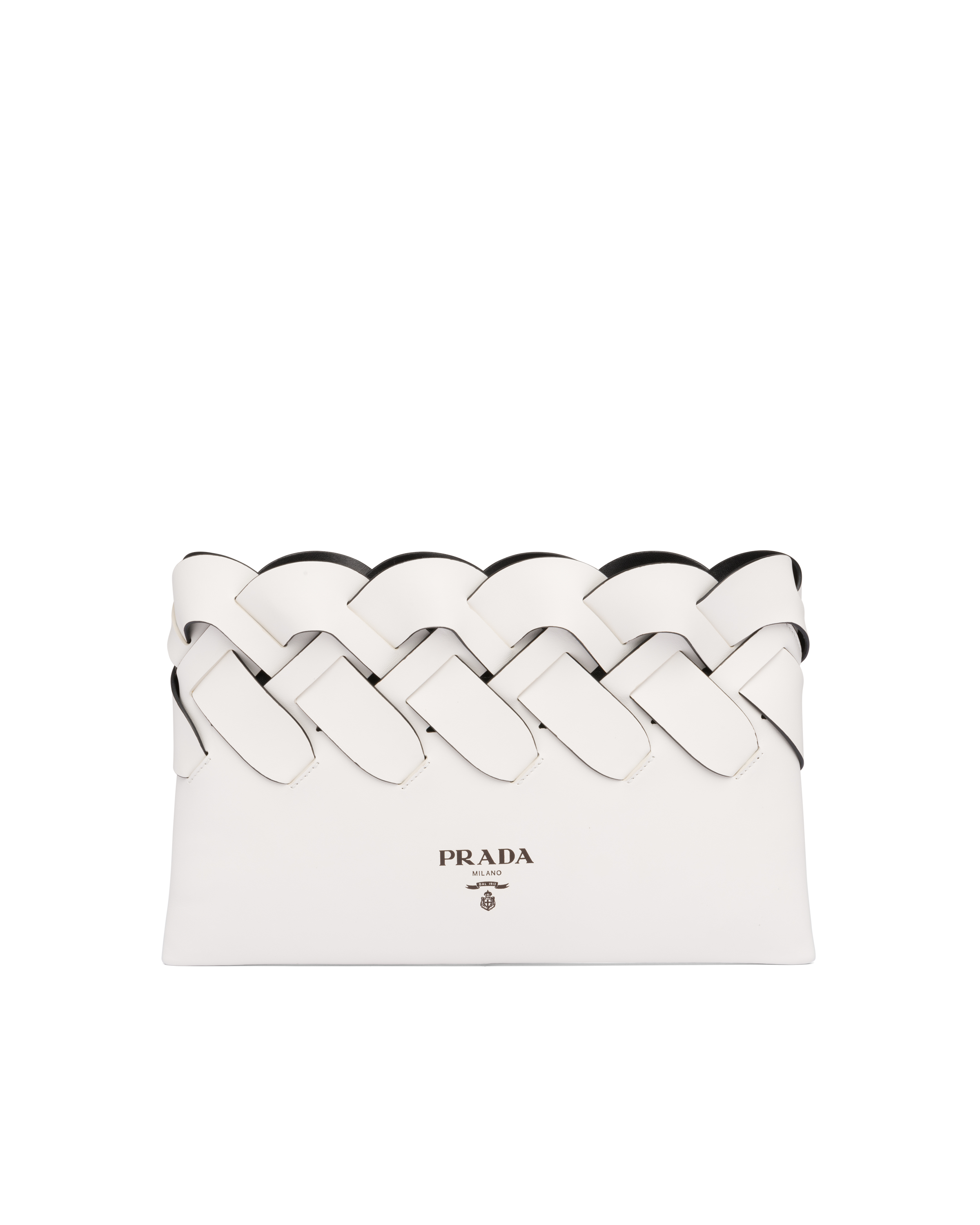 prada woven clutch