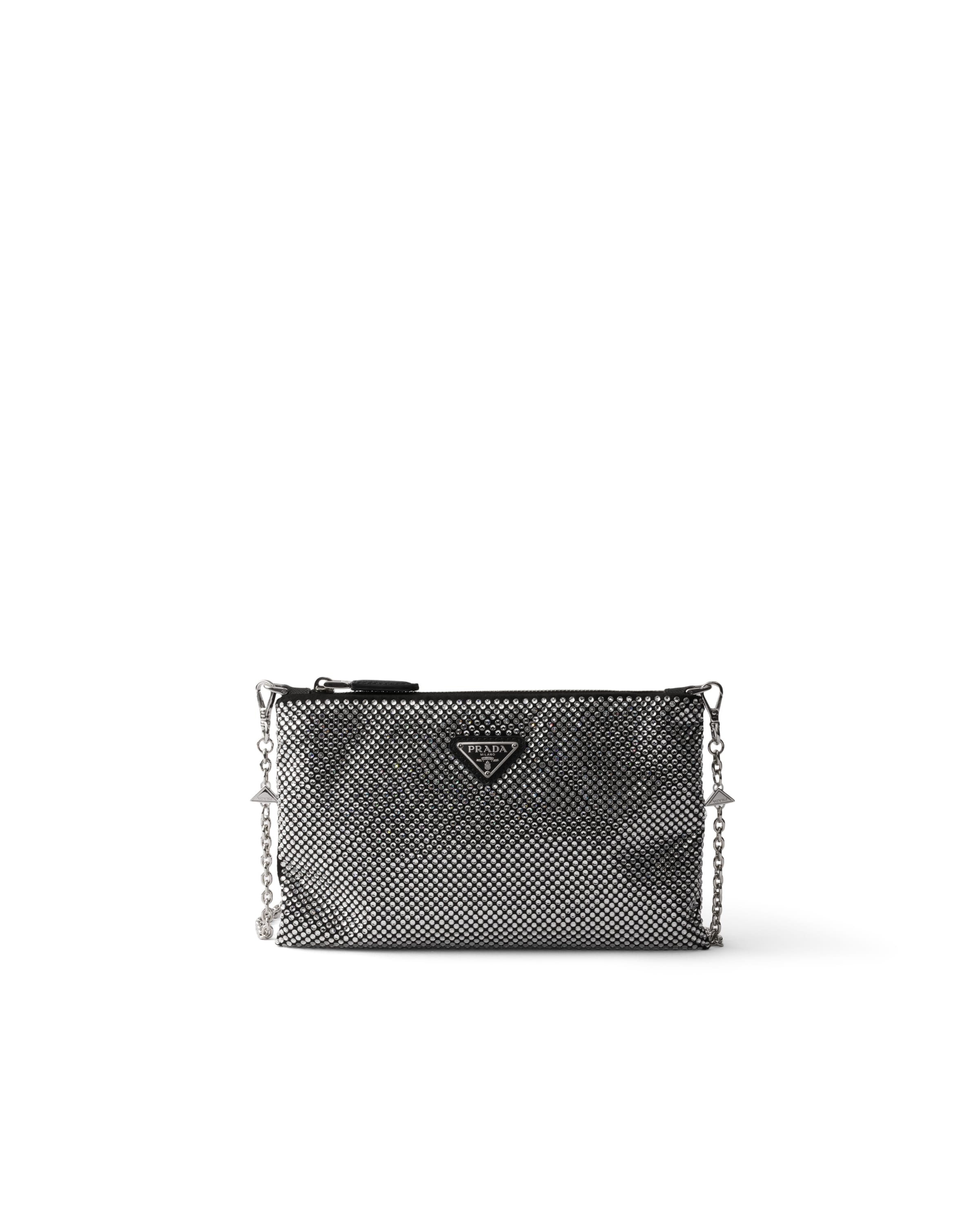 Prada Mini Pochette Con Tracolla In Raso Con Cristalli, Donna, Cristal