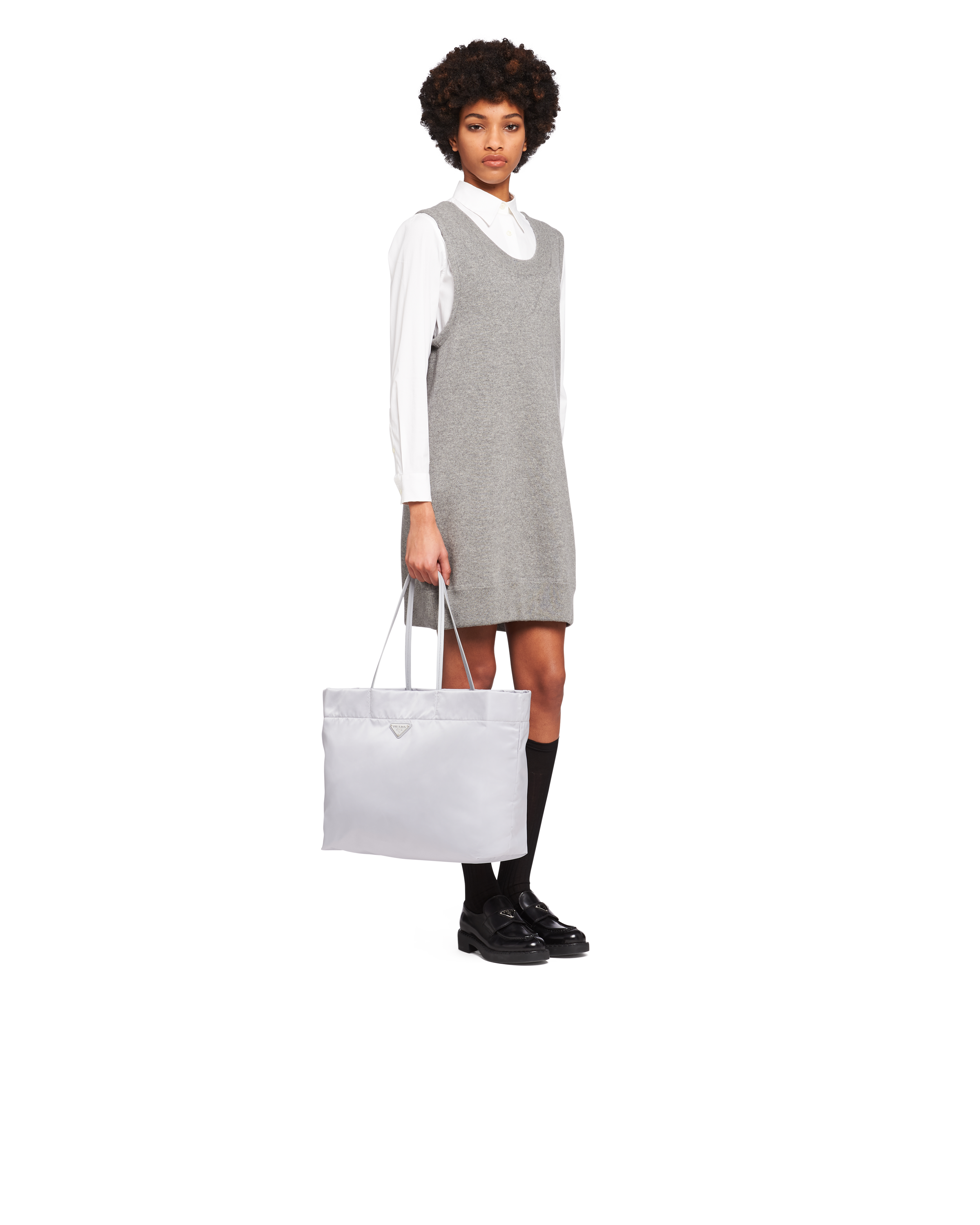 Cornflower Blue Re-Nylon and Saffiano leather tote bag | Prada