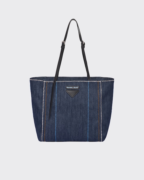 Bolso tote pequeño de tela vaquera Azul/negro | Prada
