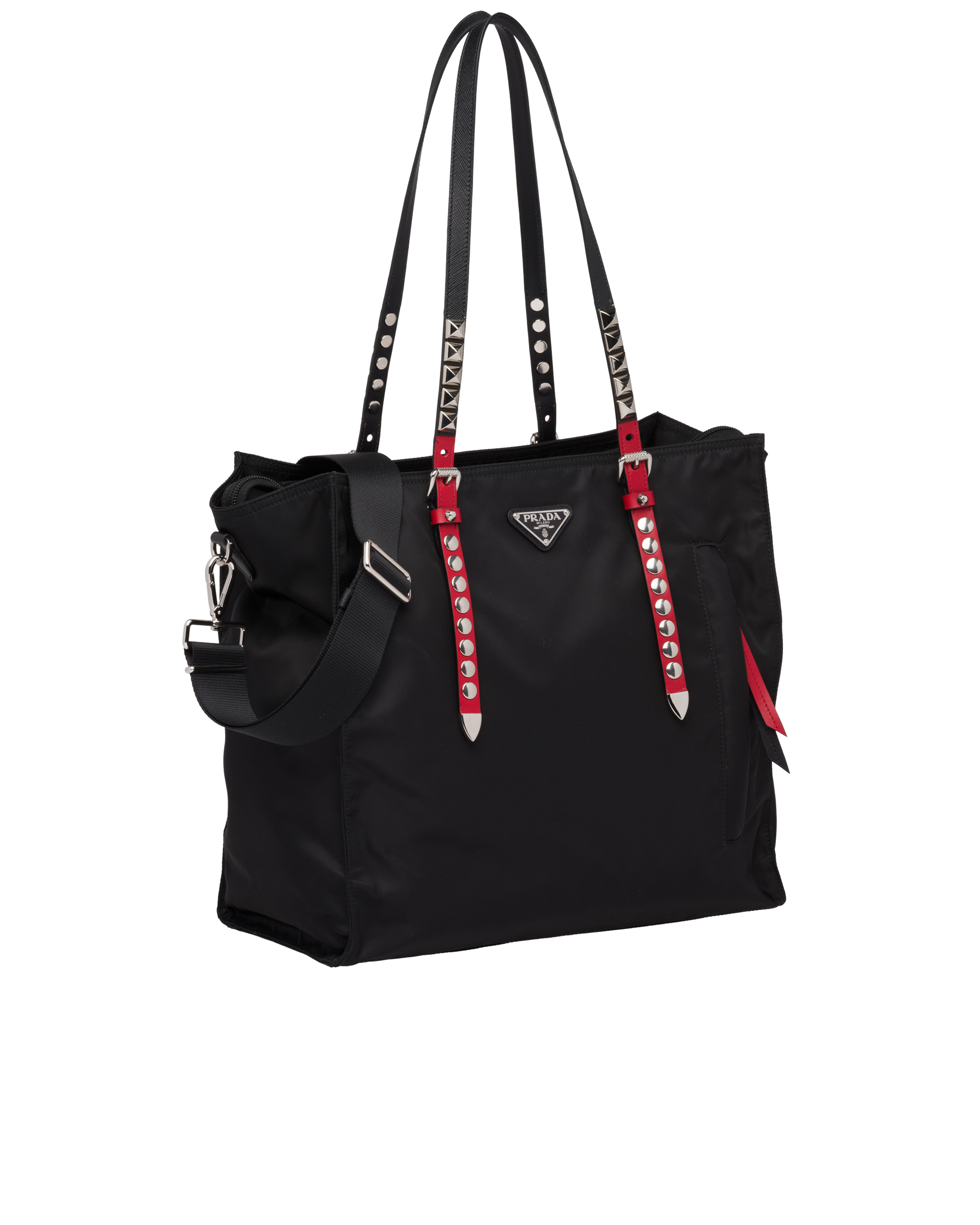 Black nylon tote with leather and studs | Prada Black Shopping bag with logo | Prada | Vesker | Miinto.no