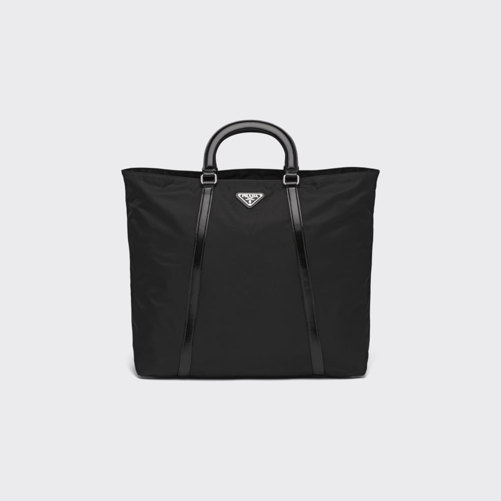 Black Large nylon and leather tote Prada