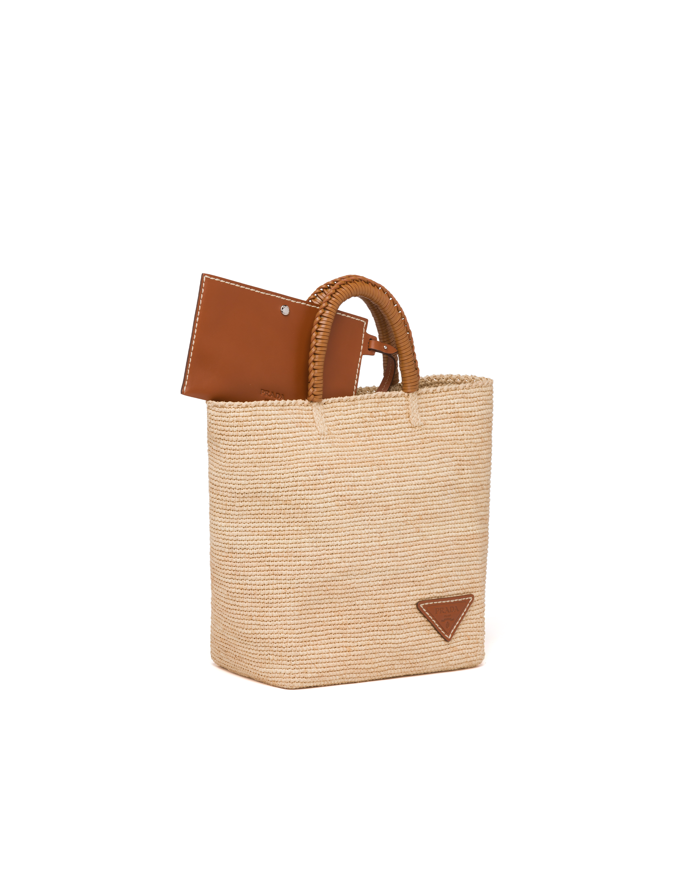 Borsa Shopping in Rafia e pelle Beige