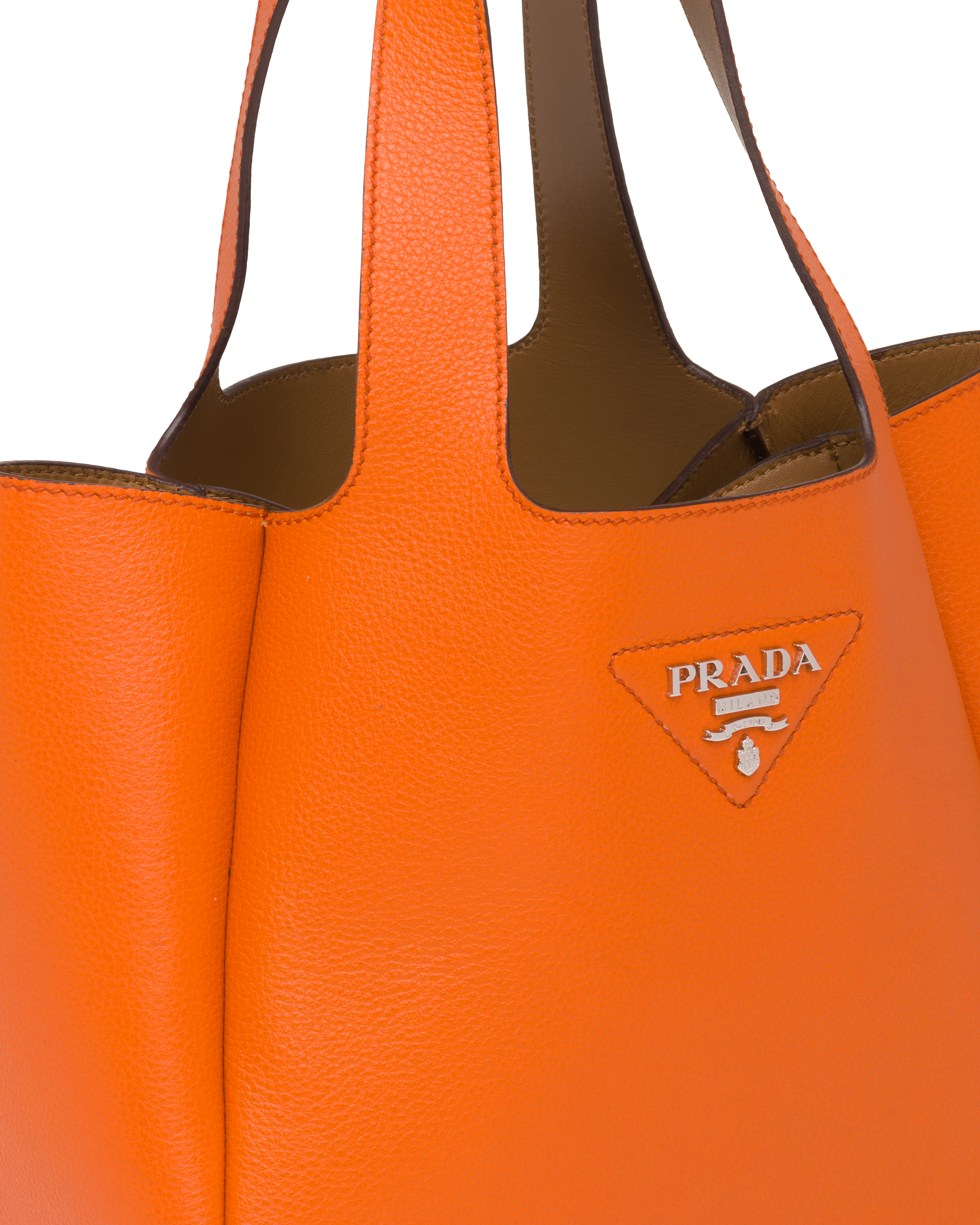 prada leather handbag white and caramel