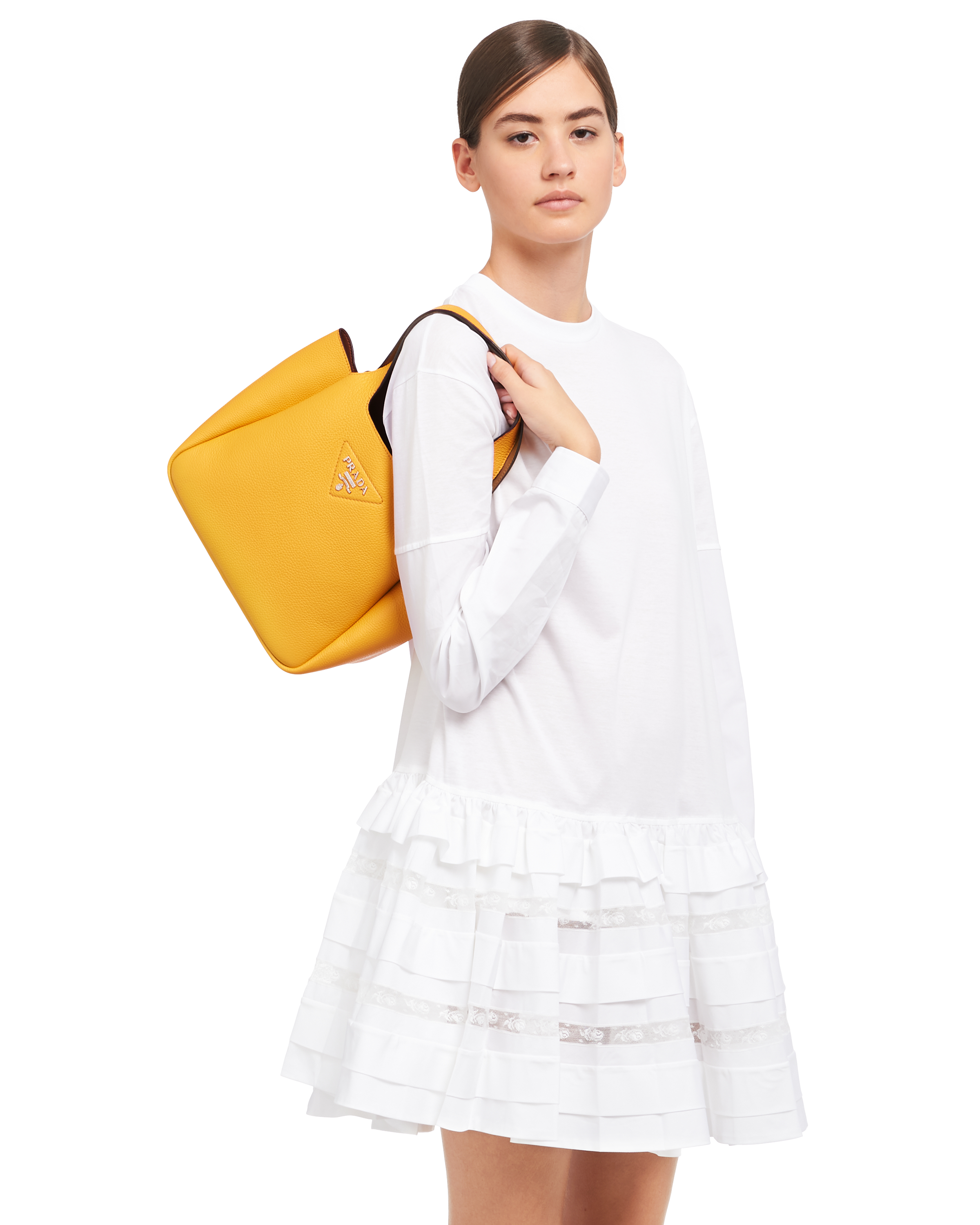 prada leather handbag white and caramel