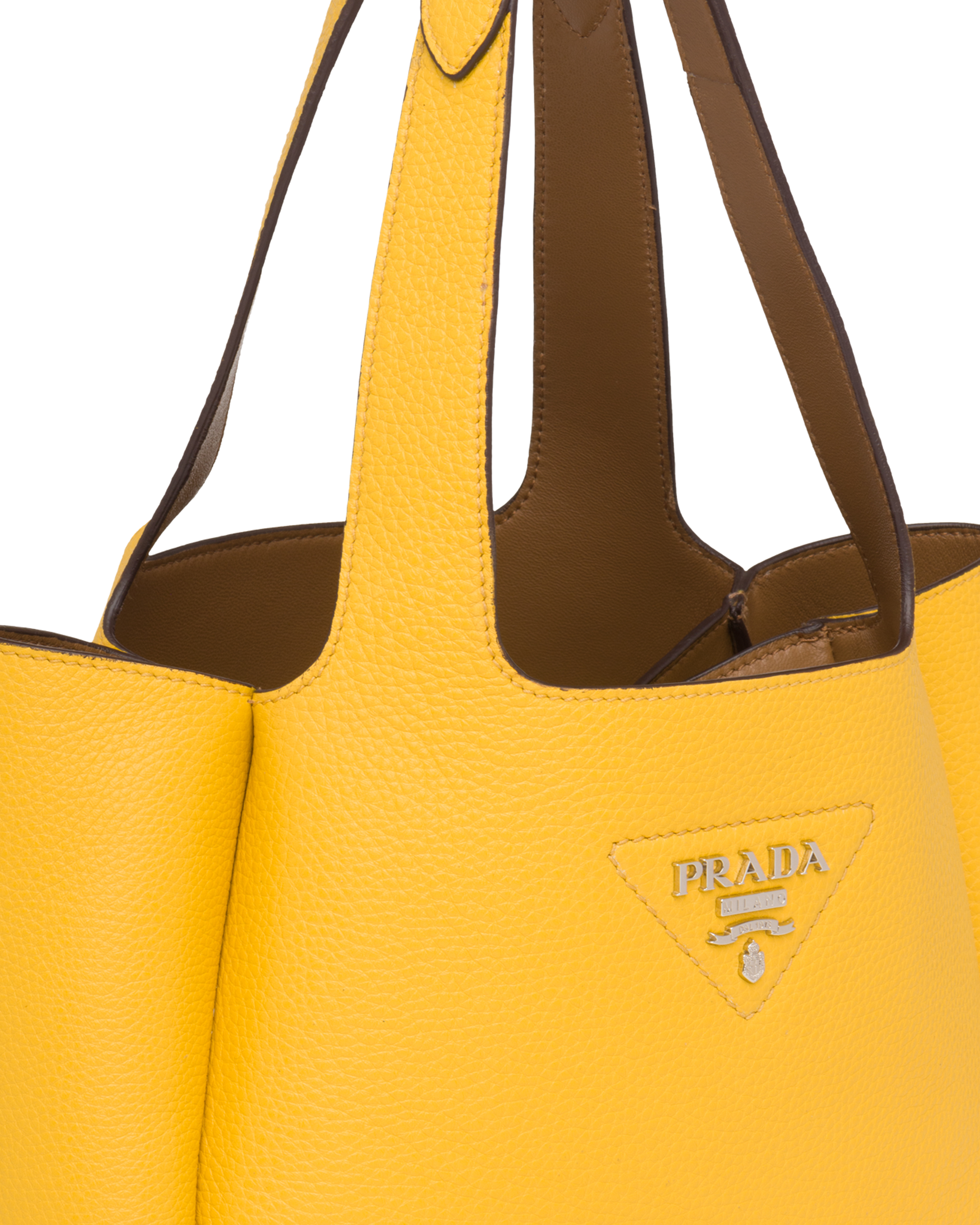 prada leather handbag white and caramel