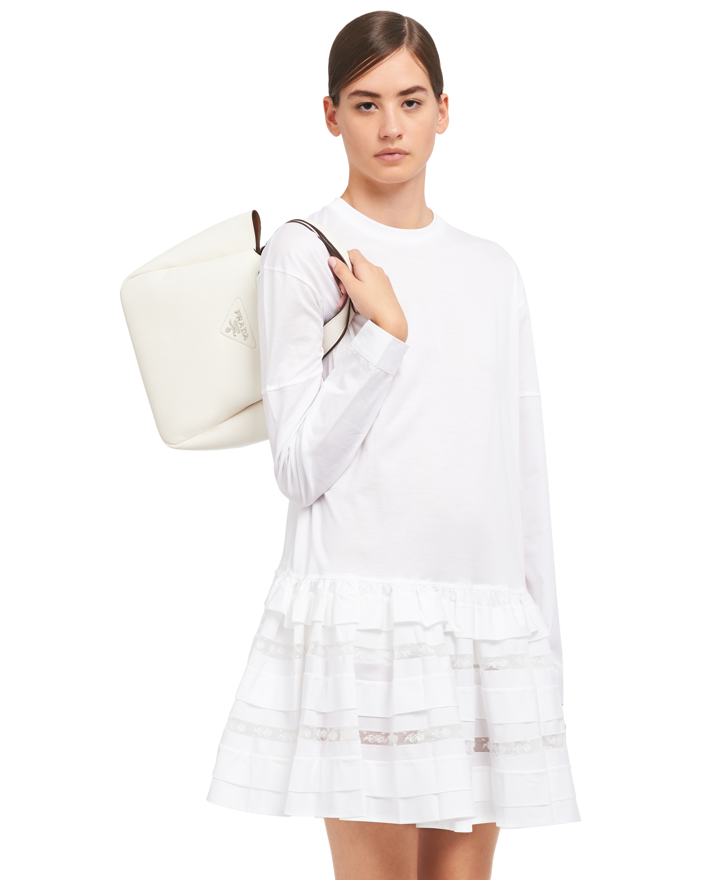 prada leather handbag white and caramel