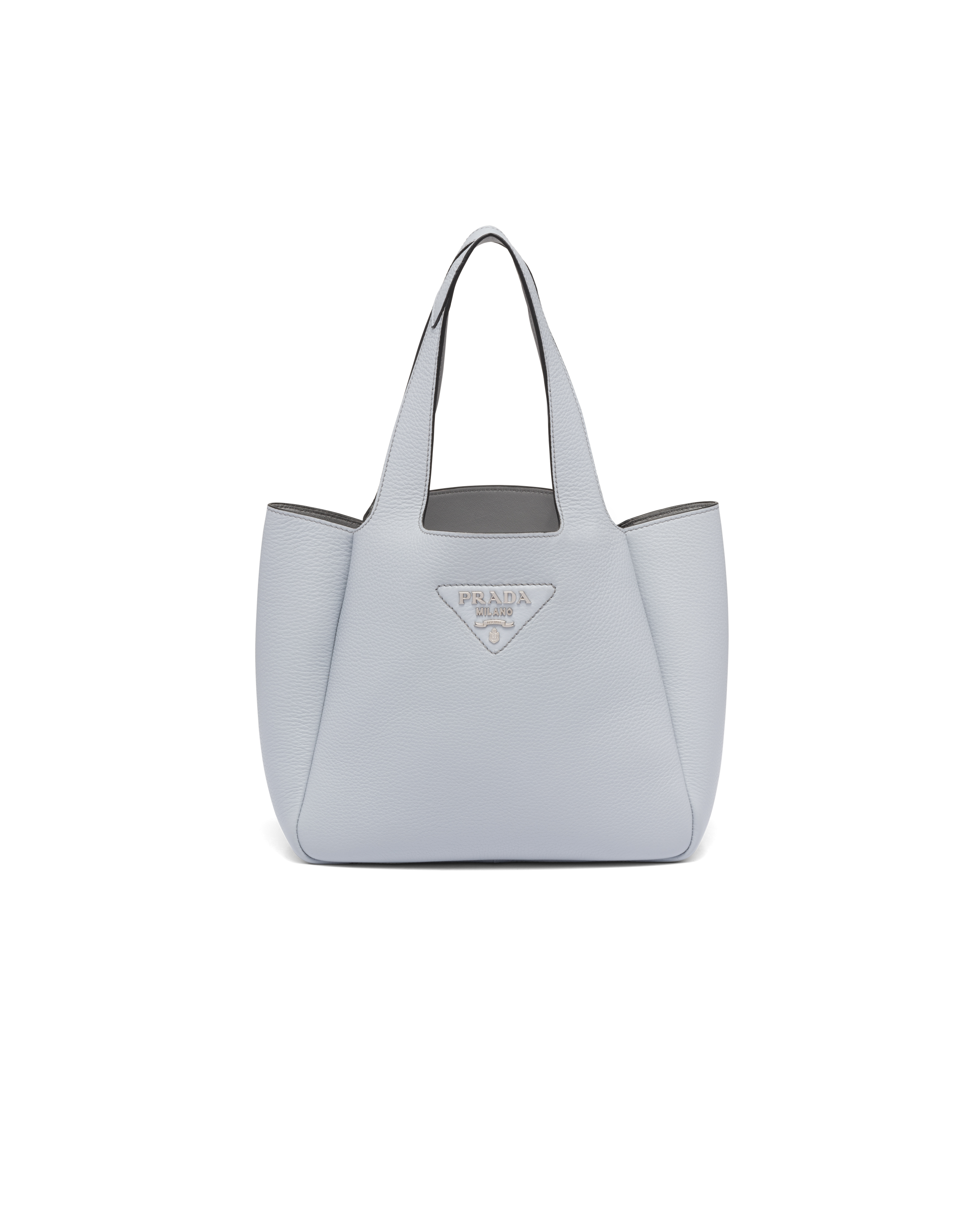 prada triangle logo leather tote