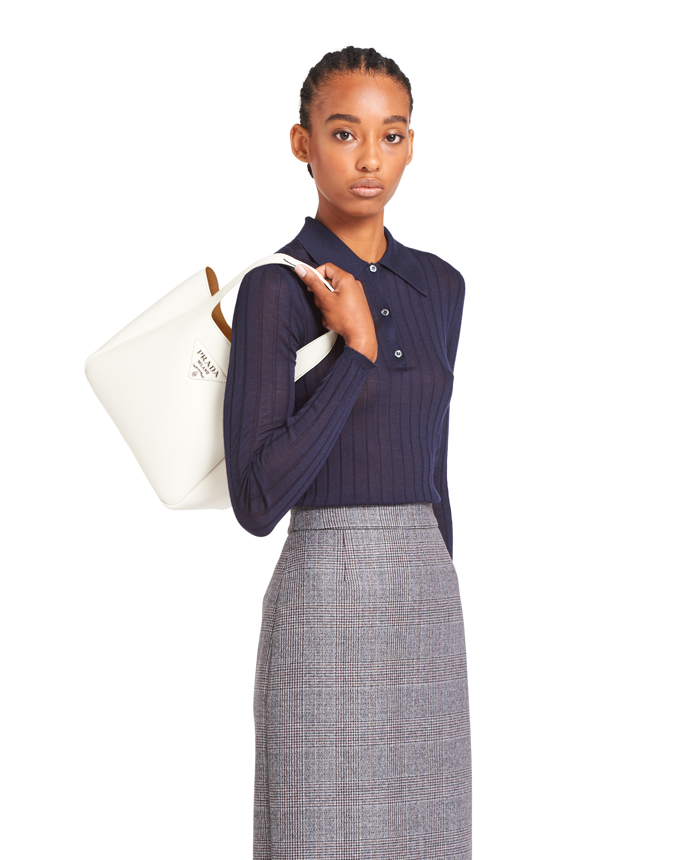 prada leather handbolsa white caramel